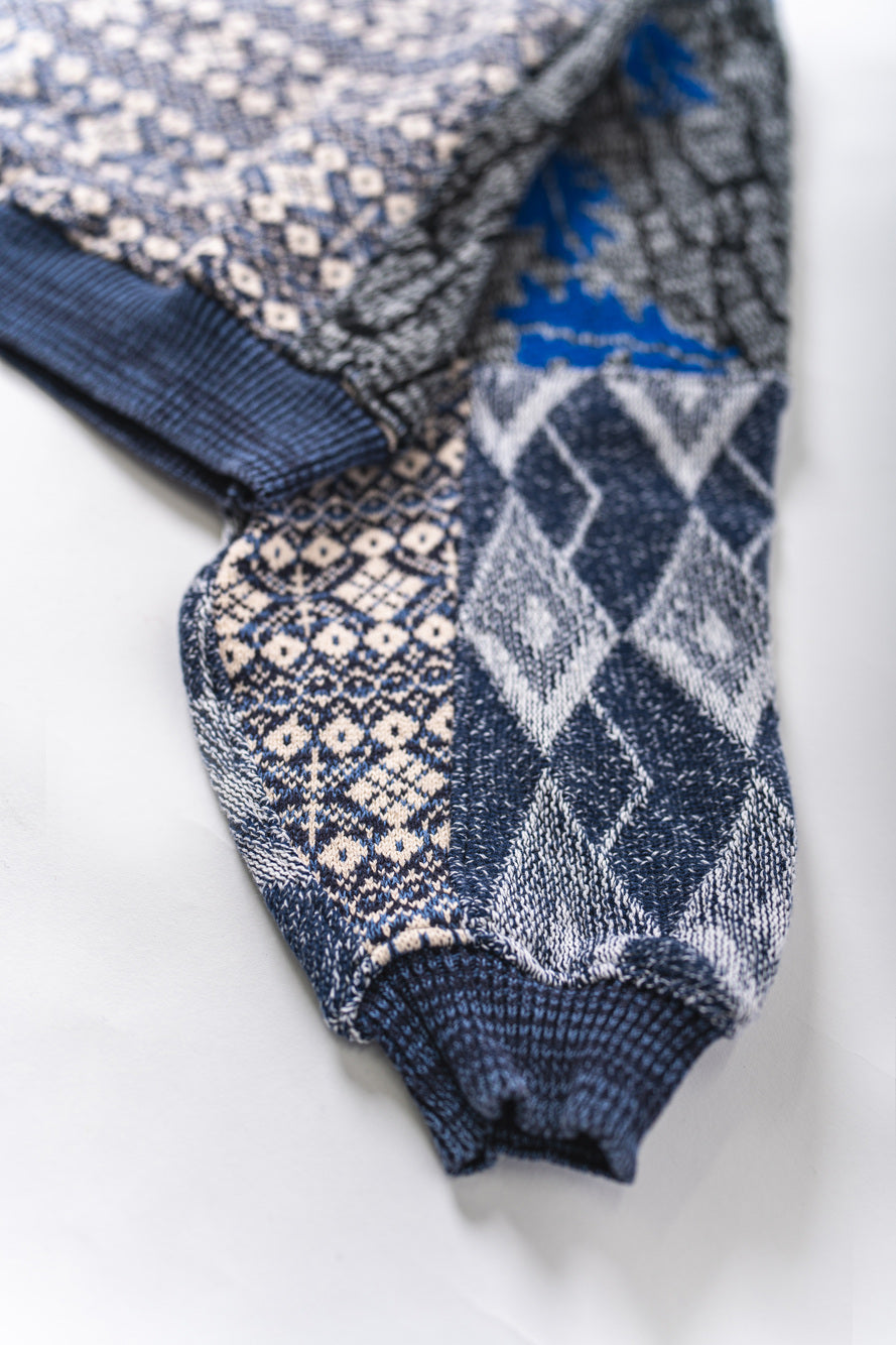 【REMAKEBYK×StyleReborn】Remake Cropped Knit Sweater Blue×Nordic