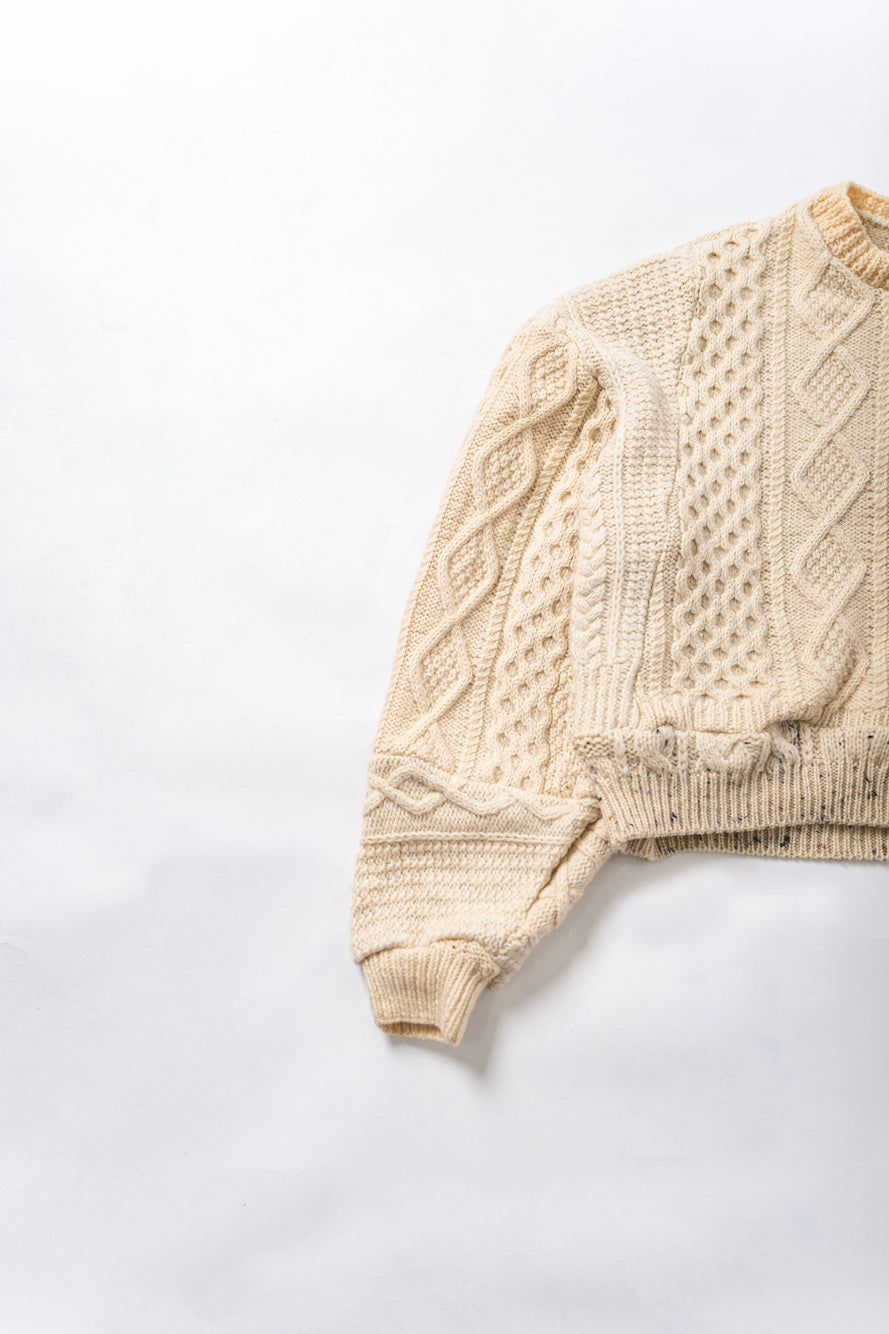 【REMAKEBYK×StyleReborn】Remake Cropped Fisherman Knit Sweater Ecru Kurumi Button