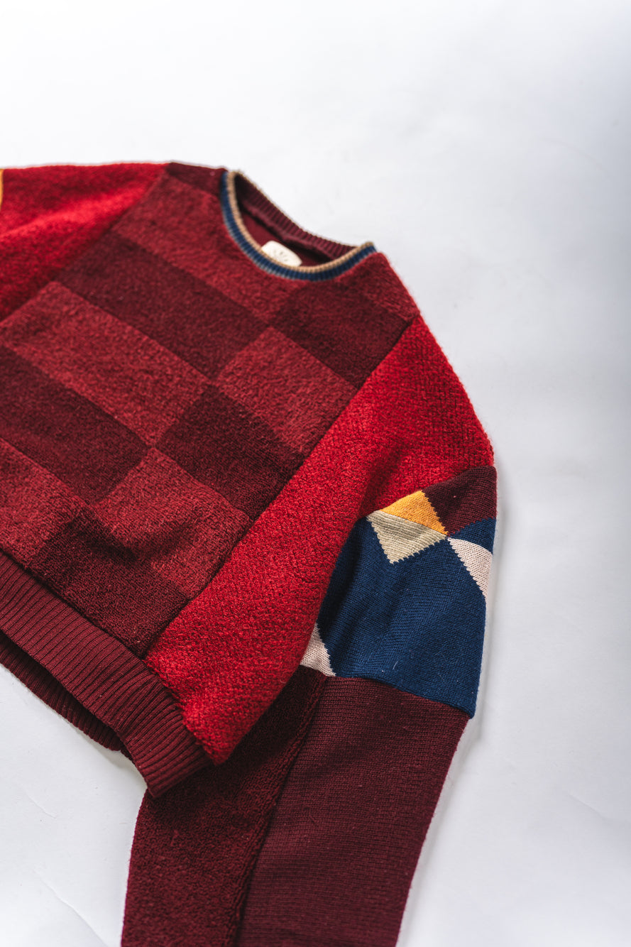【REMAKEBYK×StyleReborn】Remake Cropped Knit Sweater Red