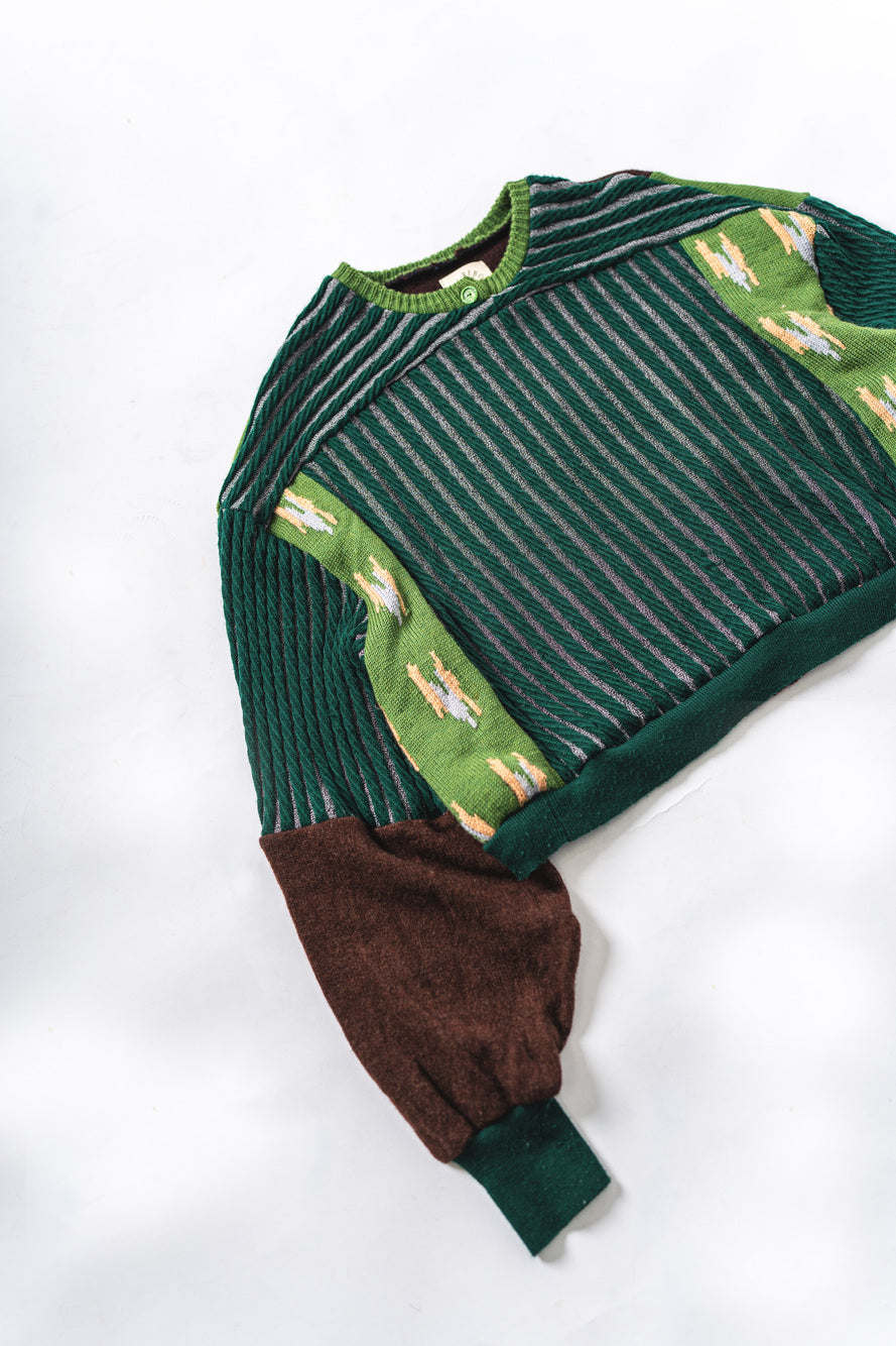 【REMAKEBYK×StyleReborn】Remake Cropped Knit Sweater Green×Brown