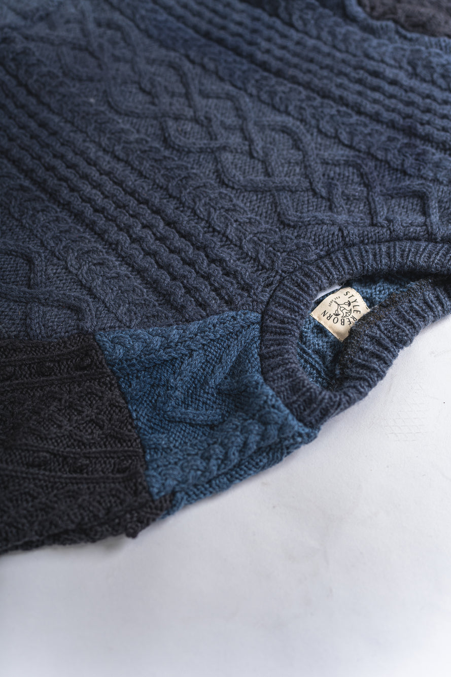 【REMAKEBYK×StyleReborn】Remake Cropped Fisherman Knit Sweater Blue×Black