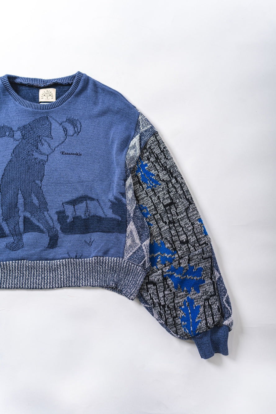 【REMAKEBYK×StyleReborn】Remake Cropped Knit Sweater Blue