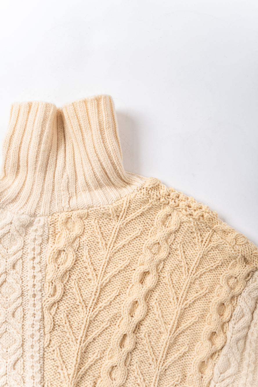 【REMAKEBYK×StyleReborn】Remake Cropped Fisherman Knit Sweater Ecru×Beige Built-up neckline