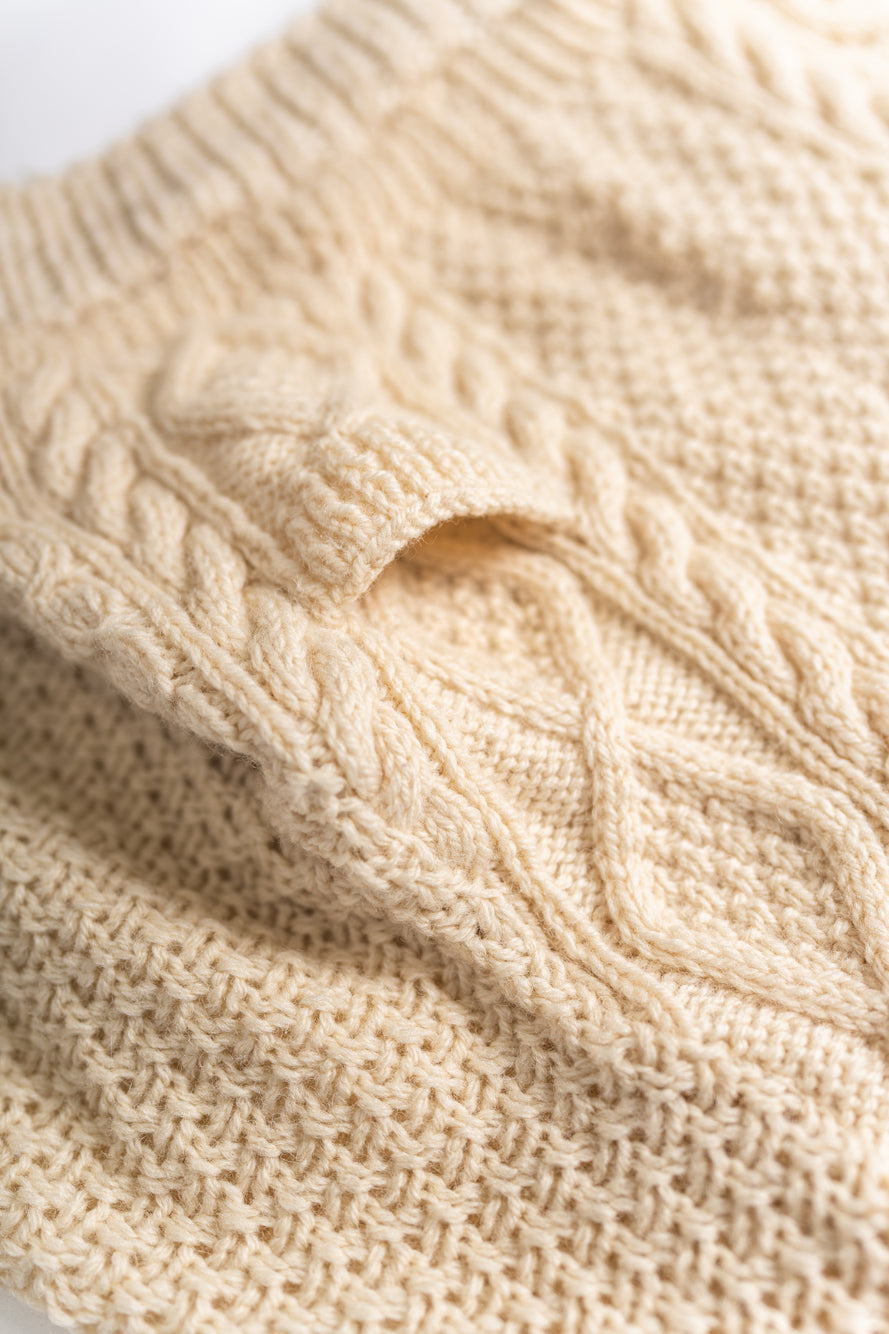 【REMAKEBYK×StyleReborn】Remake Cropped Fisherman Knit Sweater Ecru×Gray Pockets