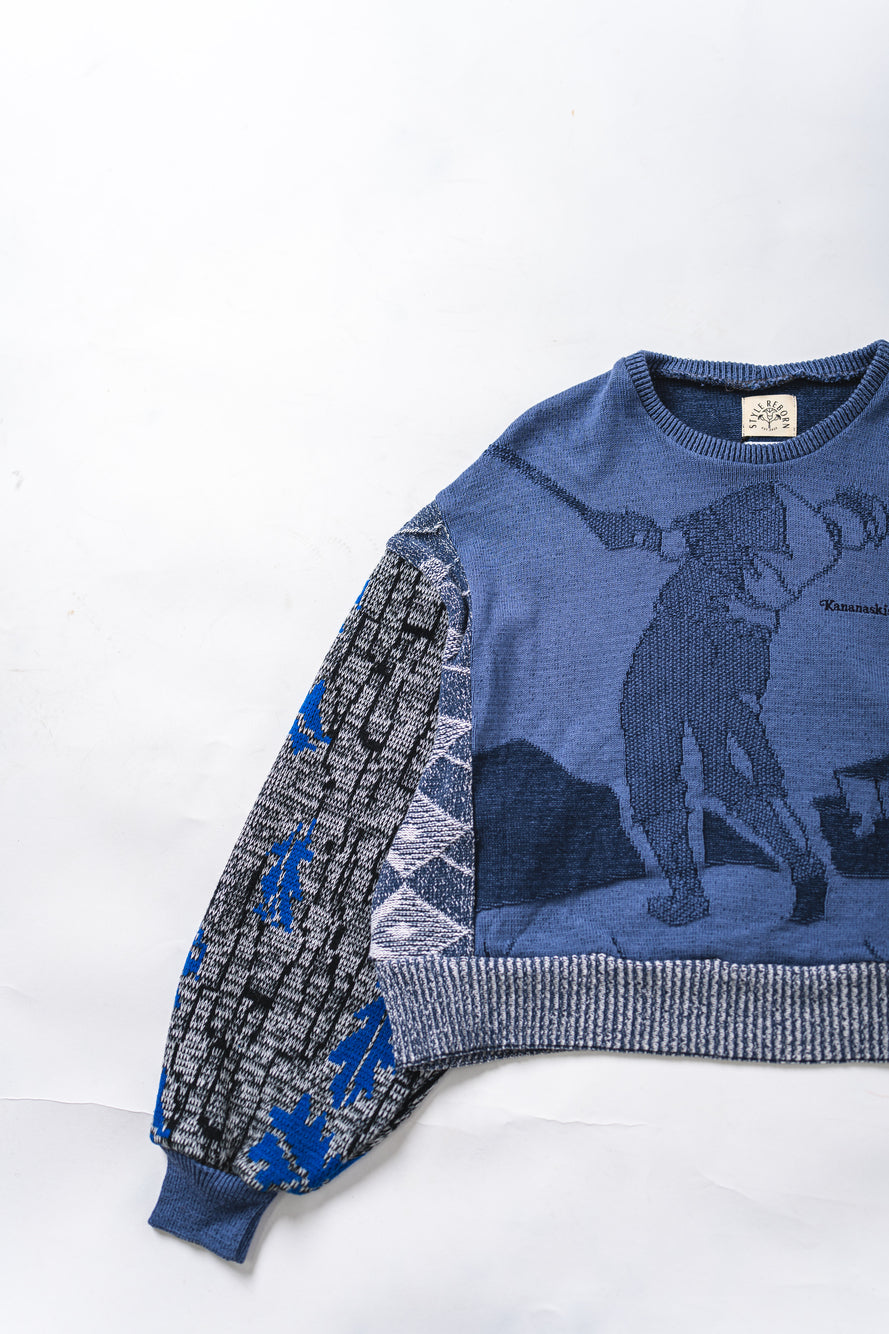【REMAKEBYK×StyleReborn】Remake Cropped Knit Sweater Blue