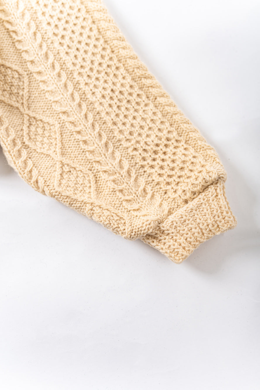 【REMAKEBYK×StyleReborn】Remake Cropped Fisherman Knit Sweater Ecru×Beige Built-up neckline