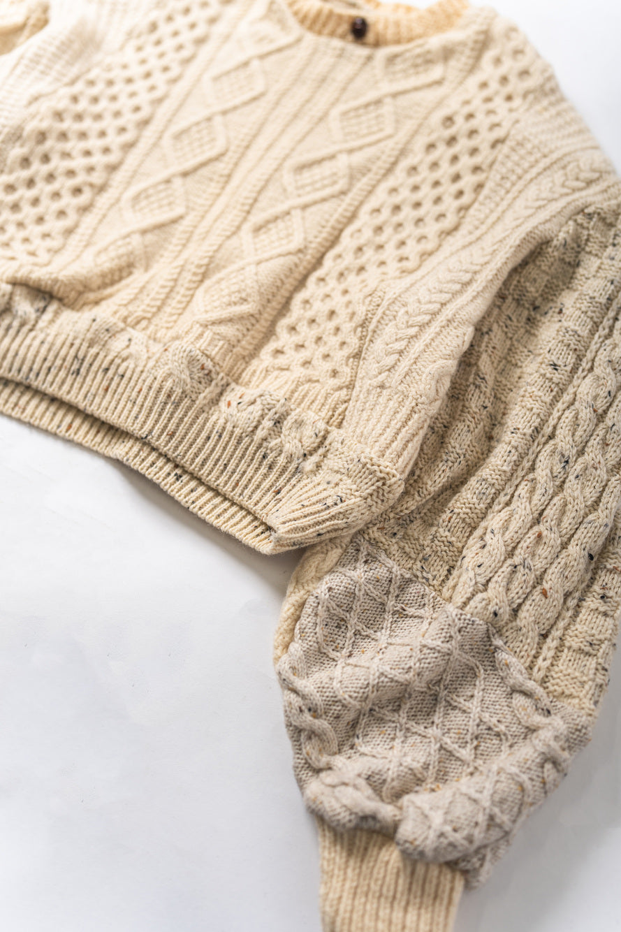 【REMAKEBYK×StyleReborn】Remake Cropped Fisherman Knit Sweater Ecru Kurumi Button