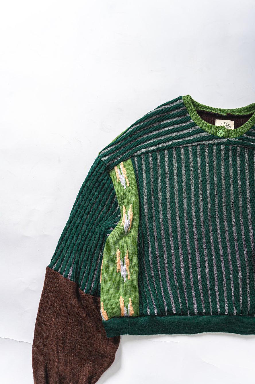 【REMAKEBYK×StyleReborn】Remake Cropped Knit Sweater Green×Brown