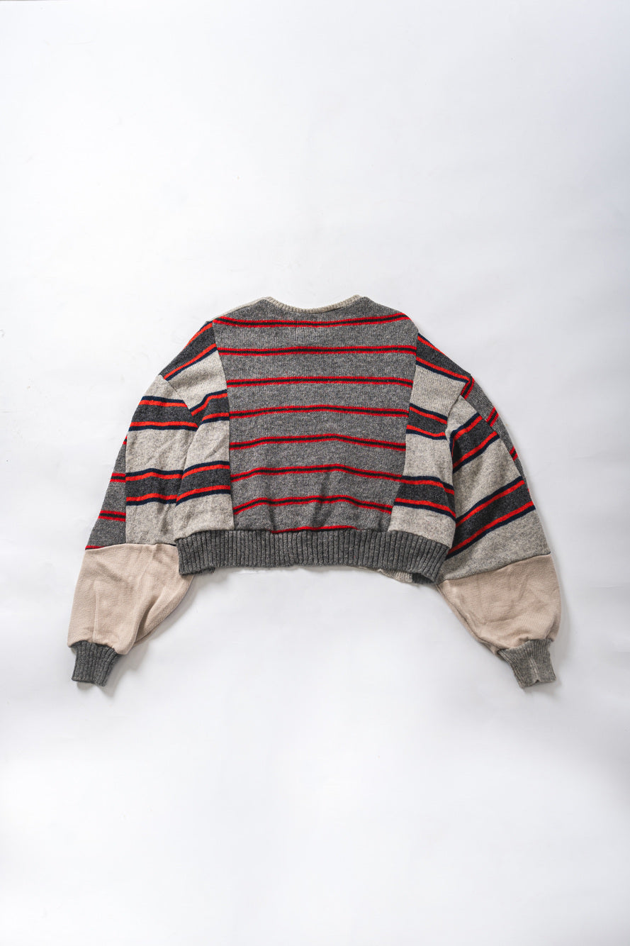 【REMAKEBYK×StyleReborn】Remake Cropped Knit Sweater Gray×Horizontal Stripe