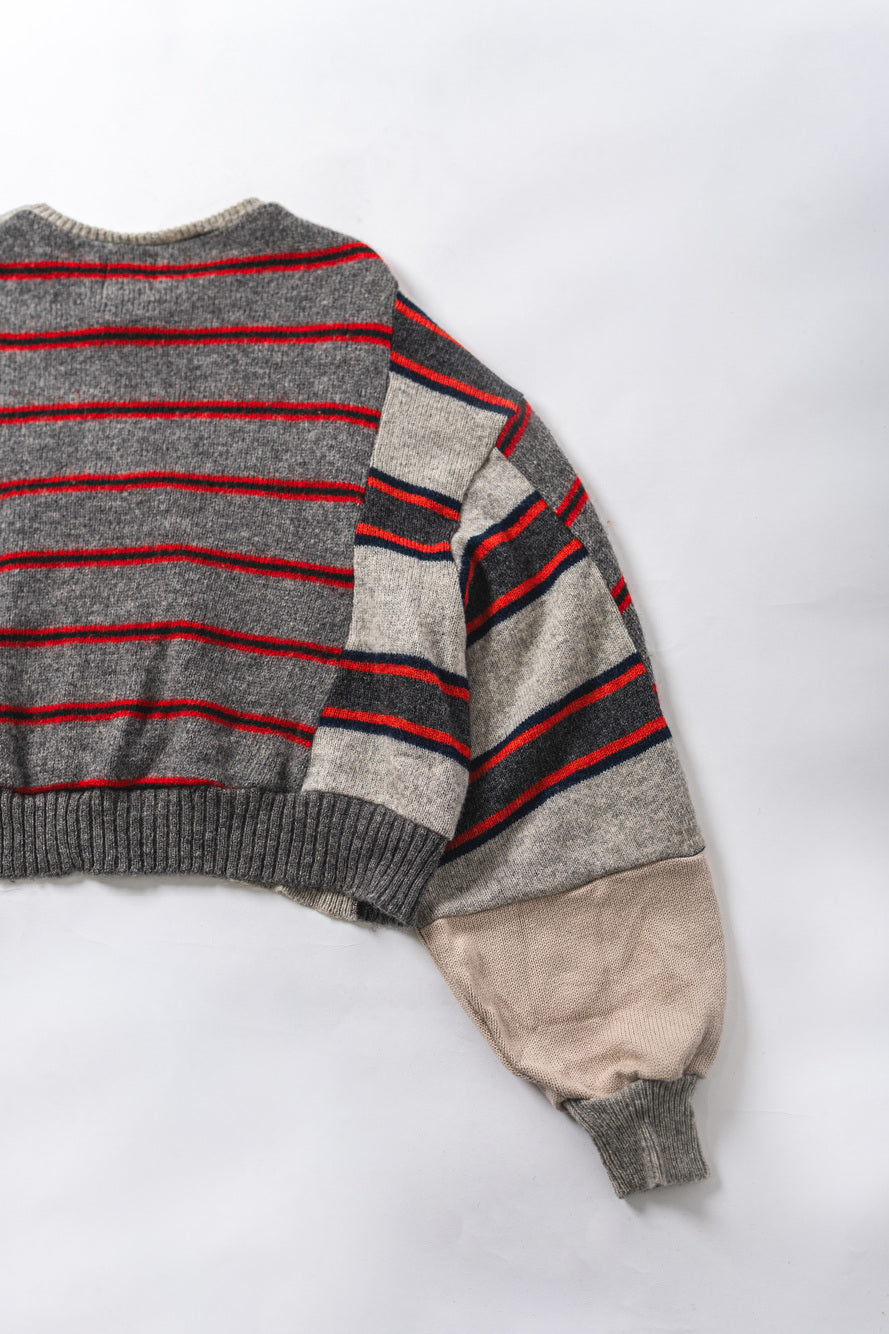 【REMAKEBYK×StyleReborn】Remake Cropped Knit Sweater Gray×Horizontal Stripe