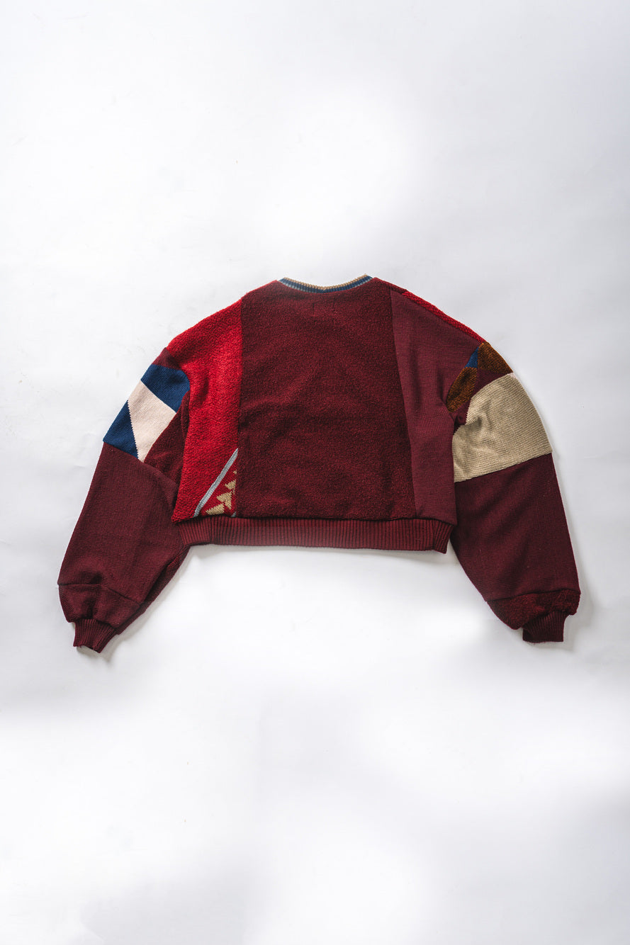 【REMAKEBYK×StyleReborn】Remake Cropped Knit Sweater Red