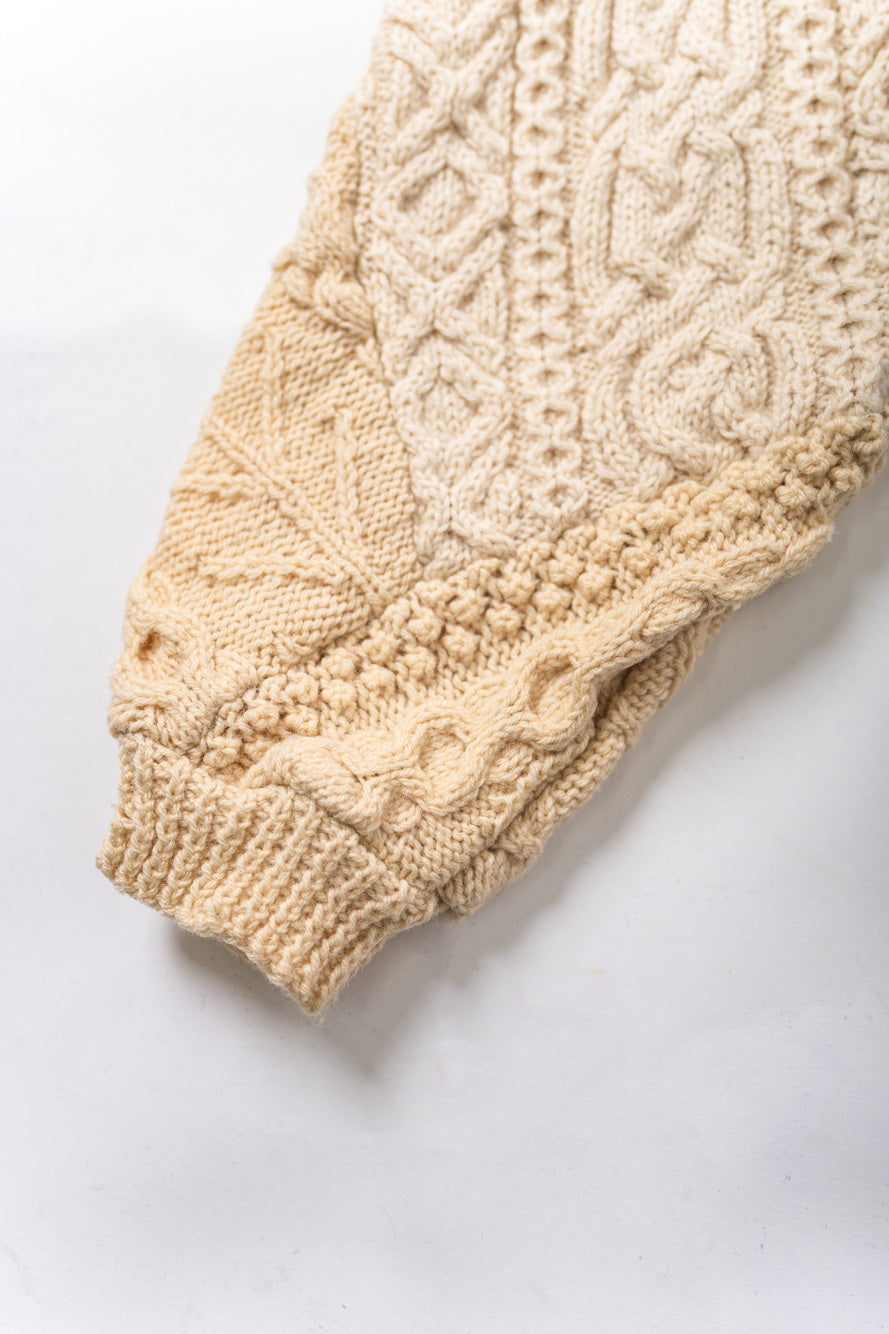 【REMAKEBYK×StyleReborn】Remake Cropped Fisherman Knit Sweater Ecru×Beige Built-up neckline