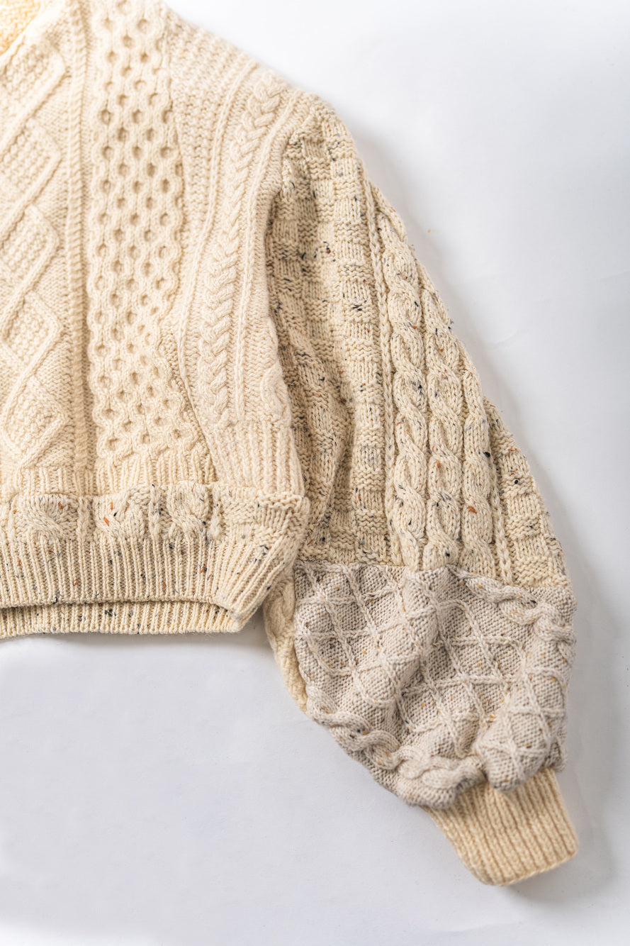 【REMAKEBYK×StyleReborn】Remake Cropped Fisherman Knit Sweater Ecru Kurumi Button