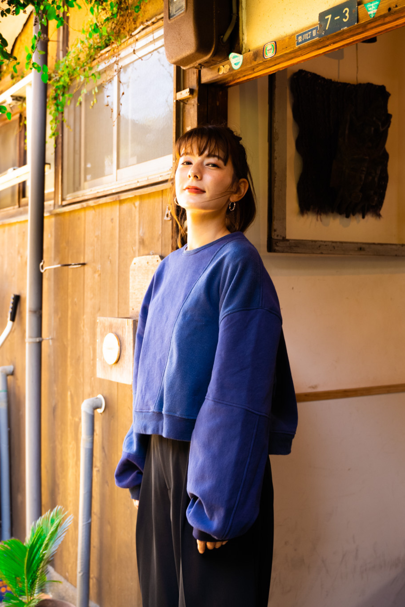 【REMAKEBYK×StyleReborn】Remake Cropped Sweat Navy