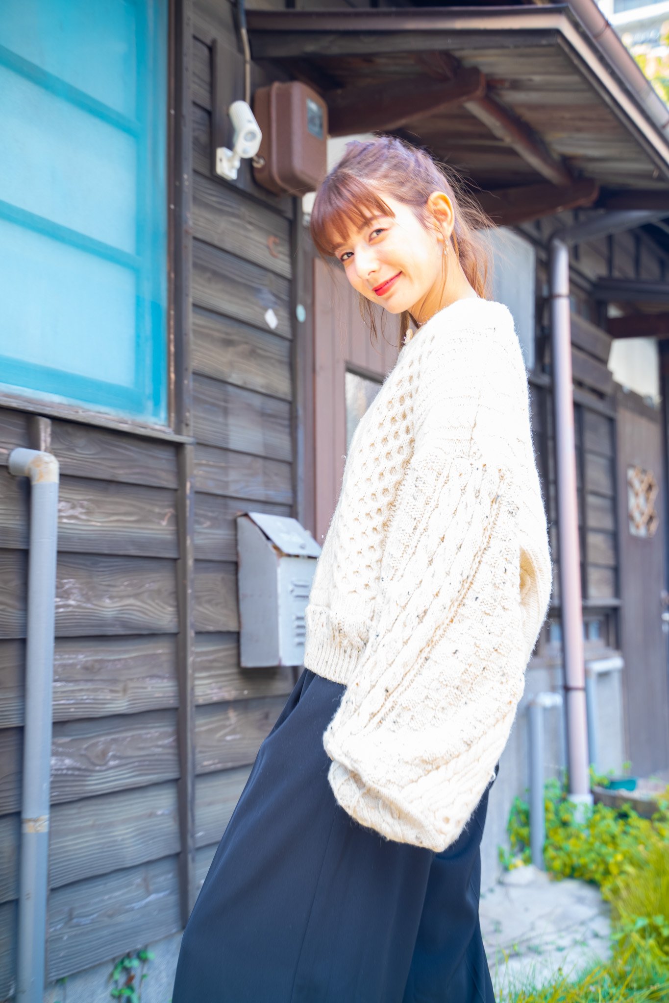 【REMAKEBYK×StyleReborn】Remake Cropped Fisherman Knit Sweater Ecru Kurumi Button