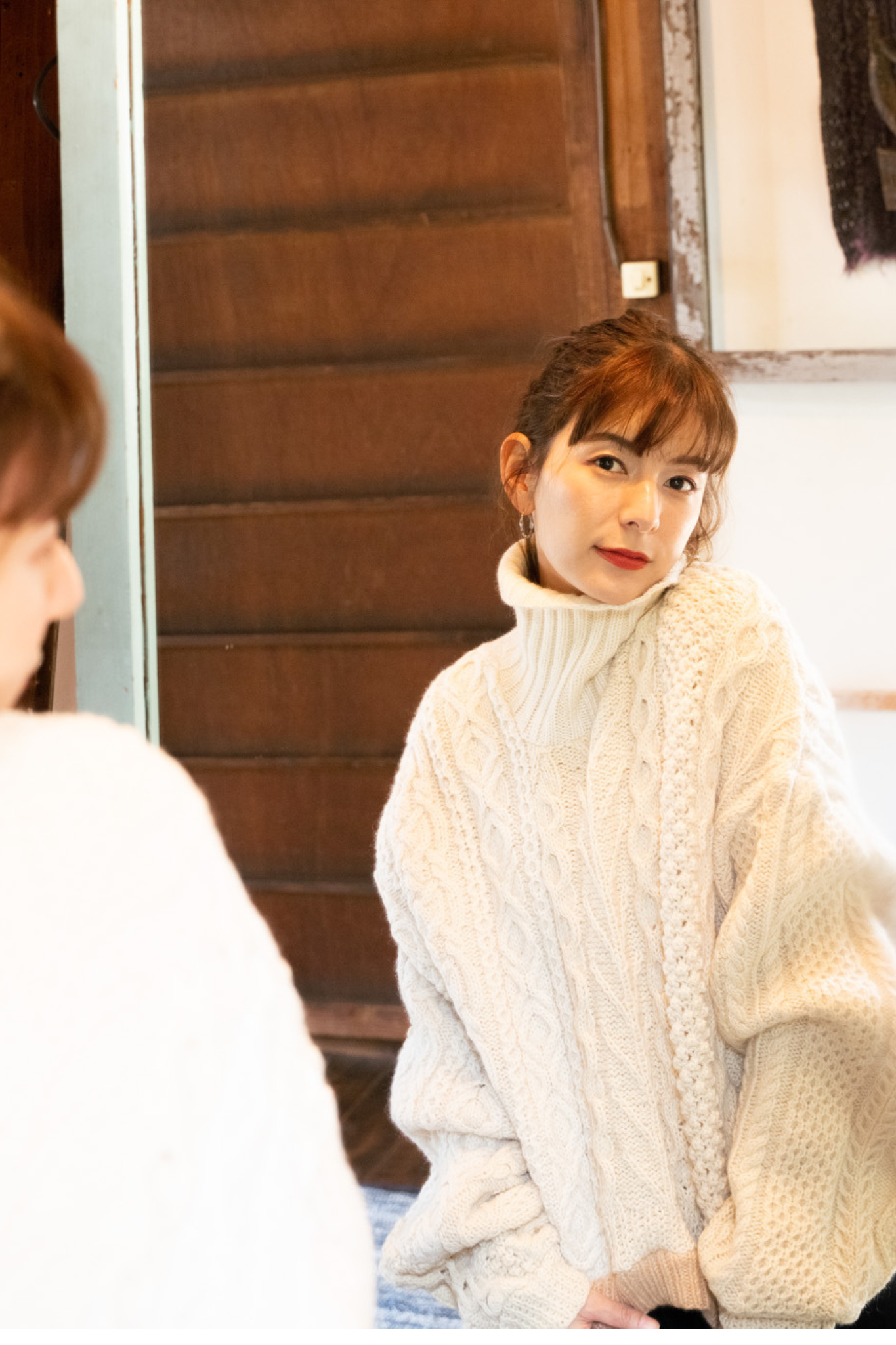 【REMAKEBYK×StyleReborn】Remake Cropped Fisherman Knit Sweater Ecru×Beige Built-up neckline