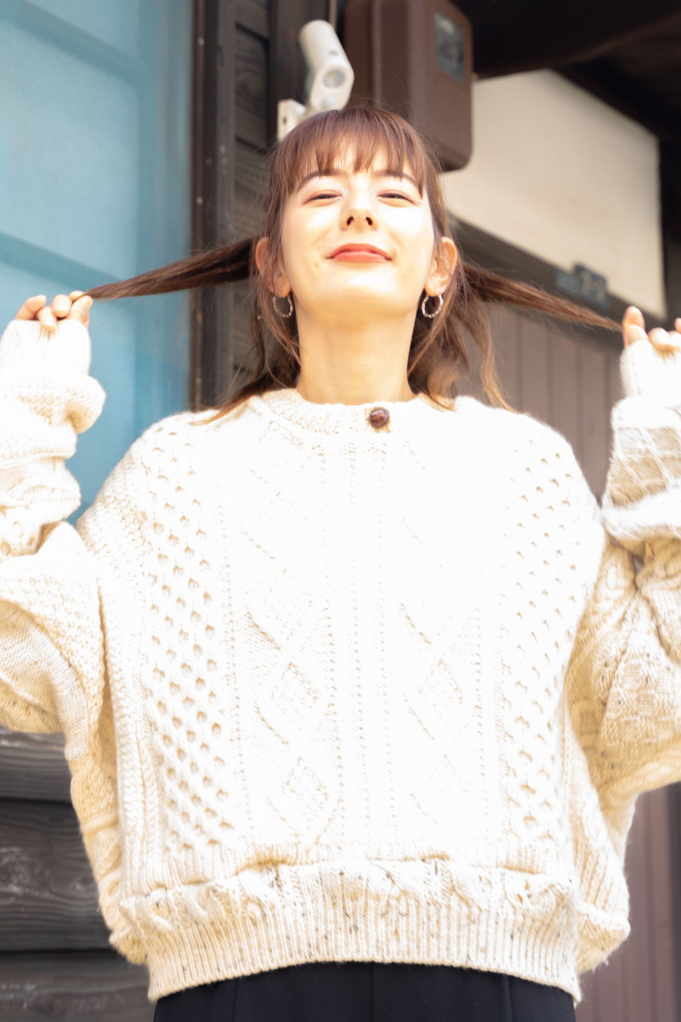 【REMAKEBYK×StyleReborn】Remake Cropped Fisherman Knit Sweater Ecru Kurumi Button