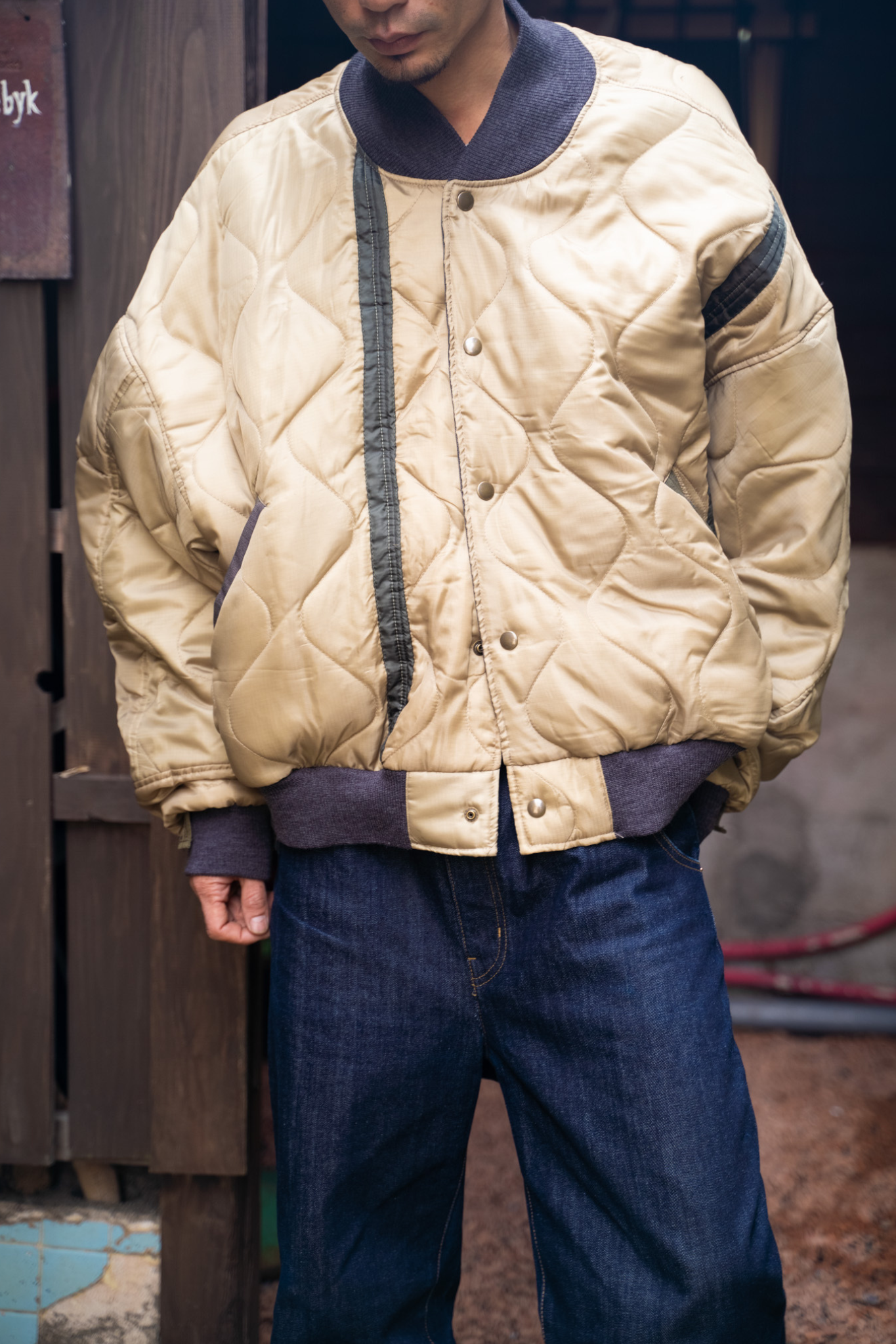 【REMAKEBYK×StyleReborn】Remake Quilting Stadium Jumper Khaki