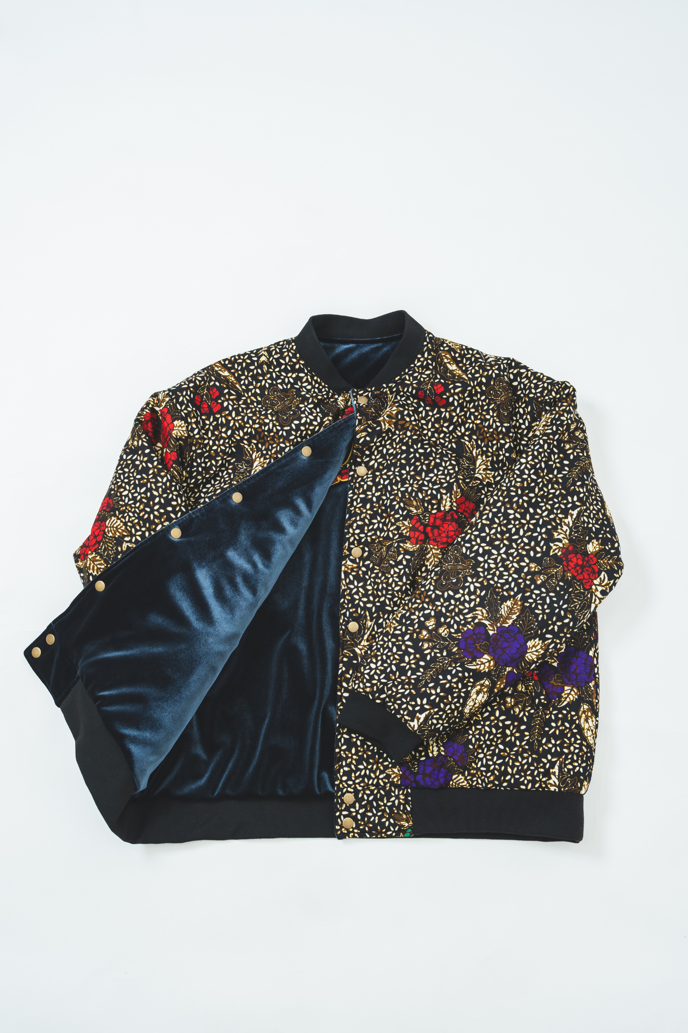 【moyan ecri×StyleReborn】AFRICA REVERSIBLE VELOUR BLOUSON Black Beauty