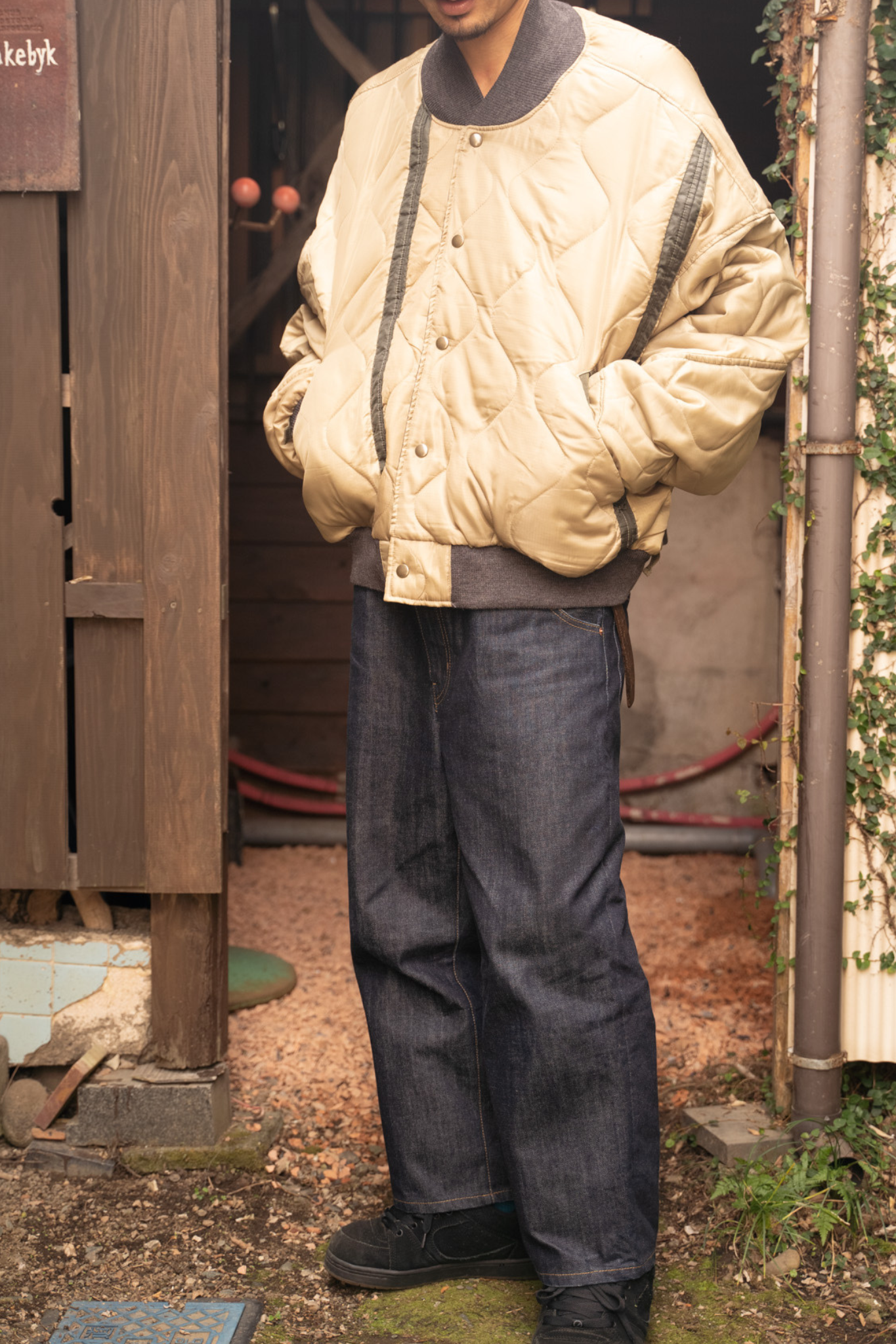 【REMAKEBYK×StyleReborn】Remake Quilting Stadium Jumper Khaki