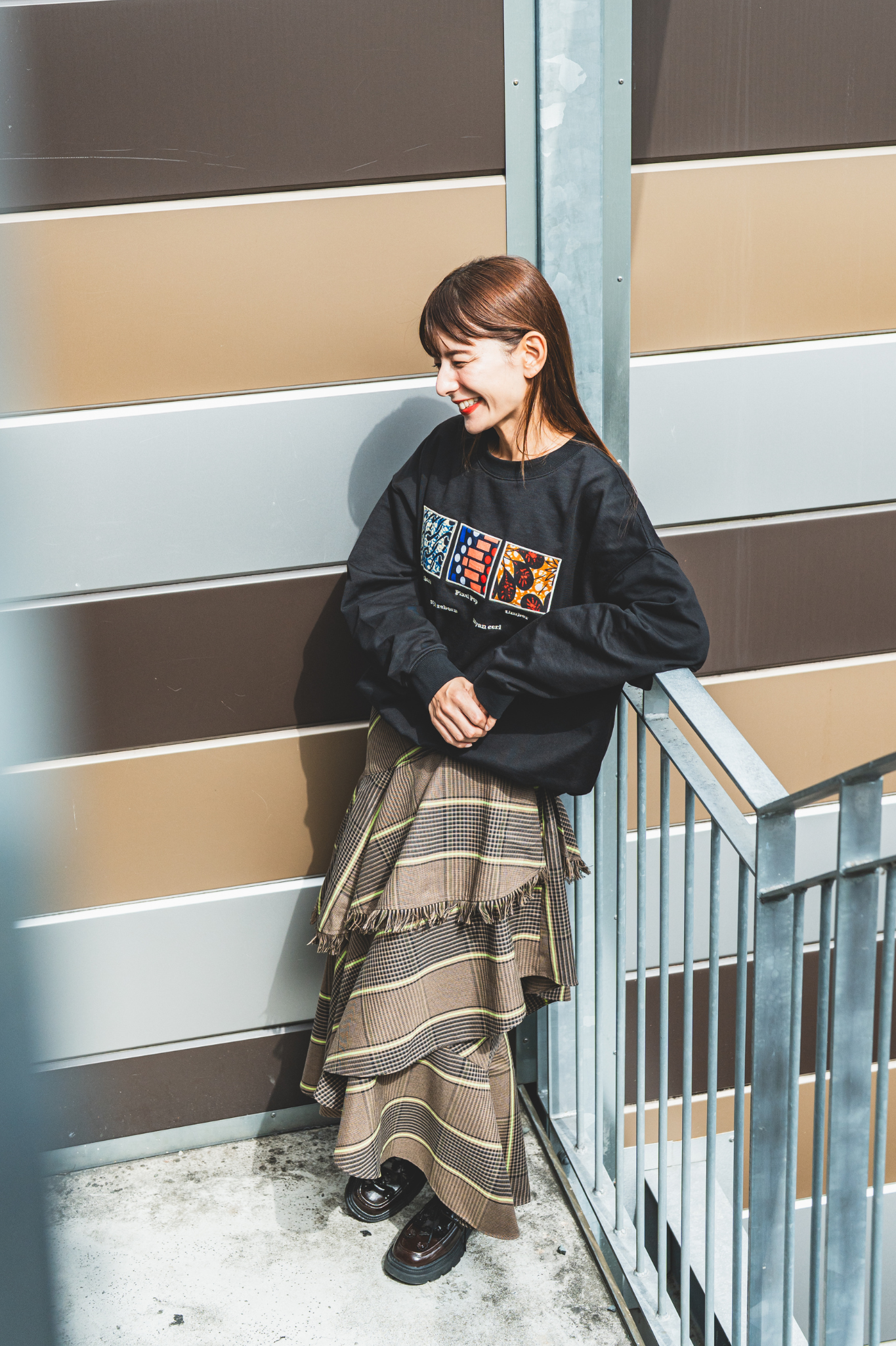 【moyan ecri× StyleReborn】Asymmetry Tiered Check Skirt