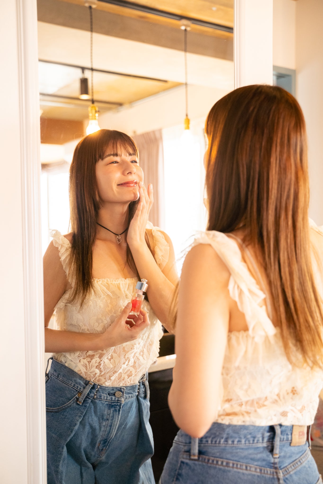 【nanan bijouxxx×StyleReborn】Symbol On Crystal Necklace PU×Black