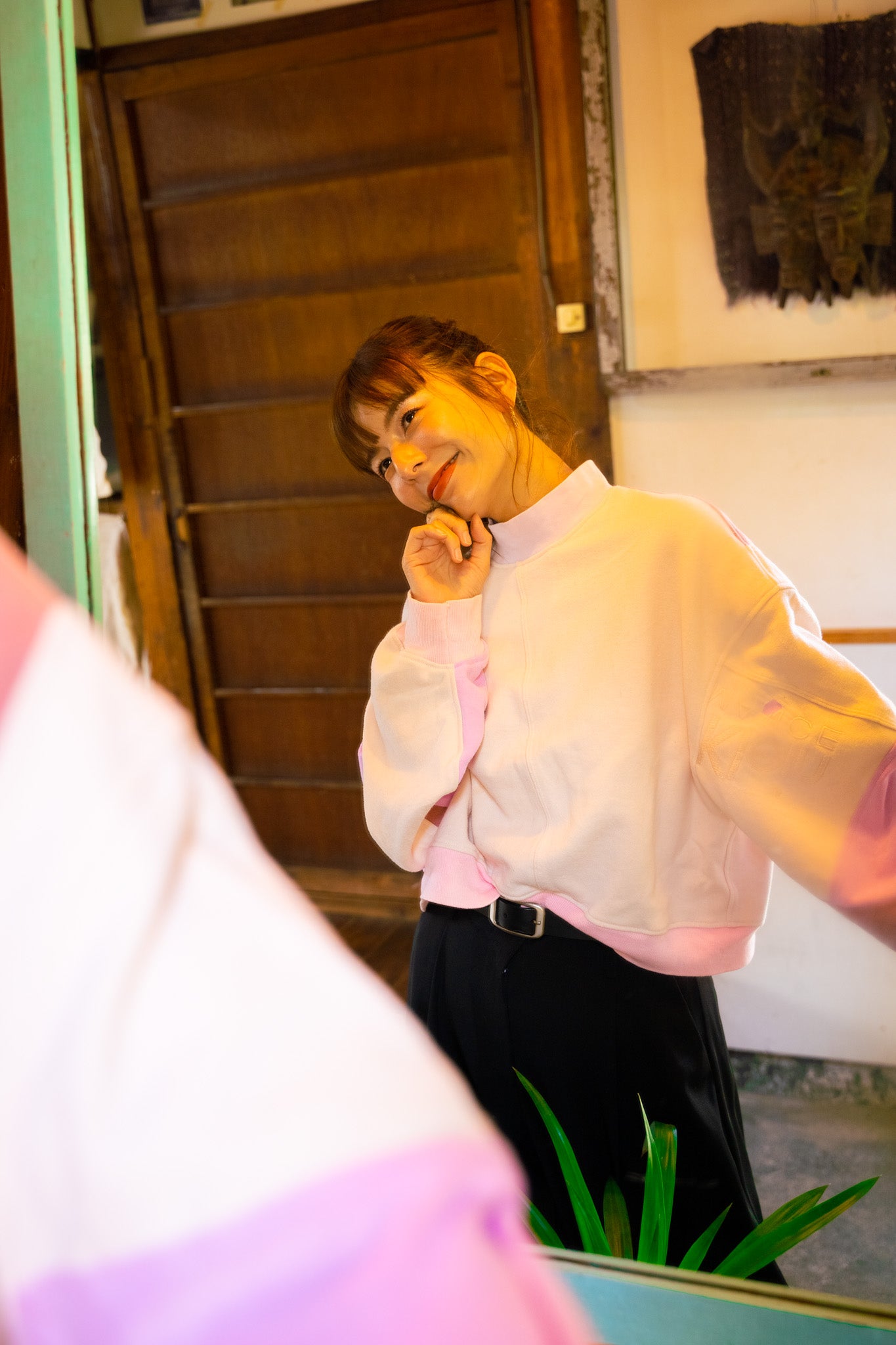 【REMAKEBYK×StyleReborn】Remake Cropped Sweat White×Pink