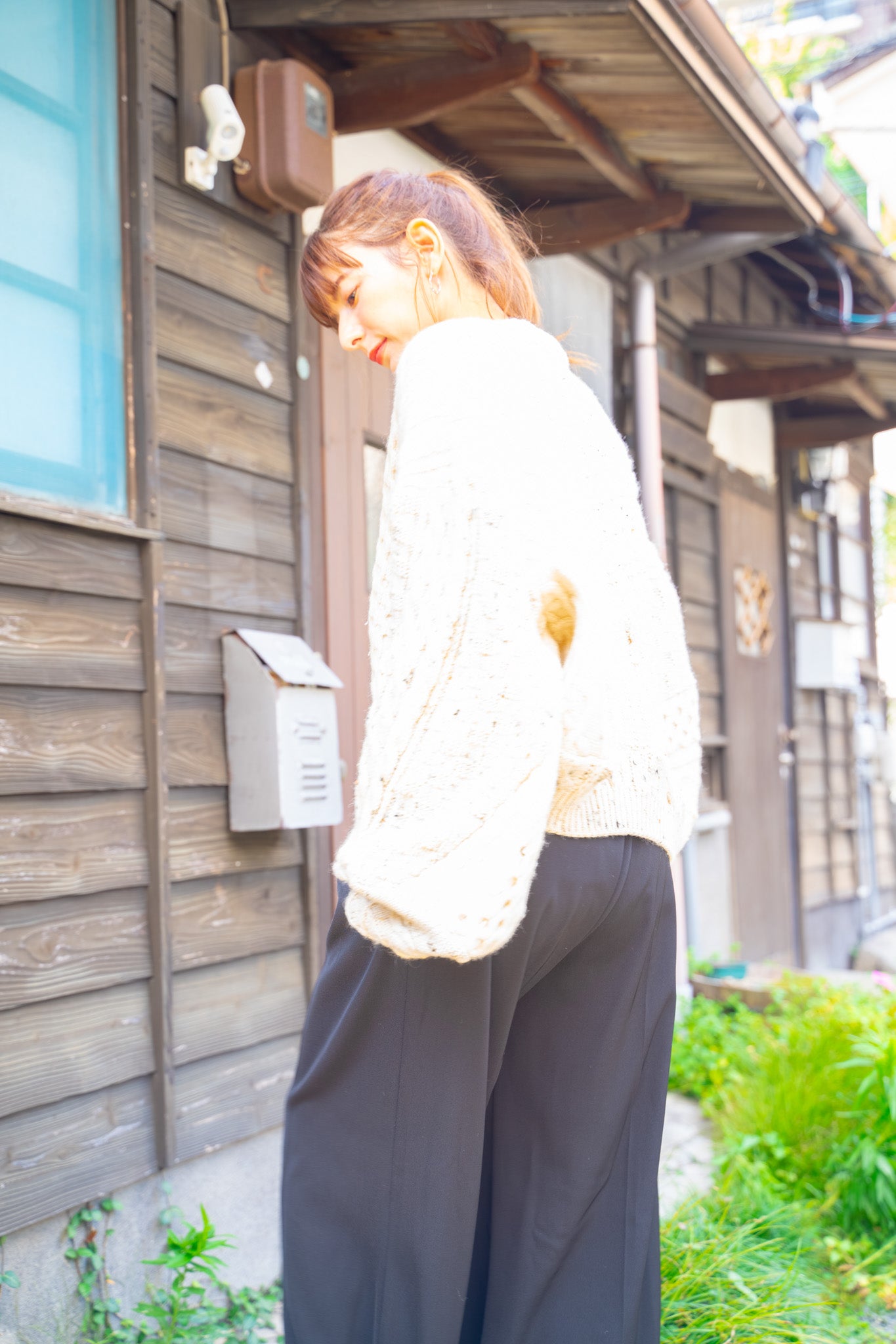 【REMAKEBYK×StyleReborn】Remake Cropped Fisherman Knit Sweater Ecru Kurumi Button