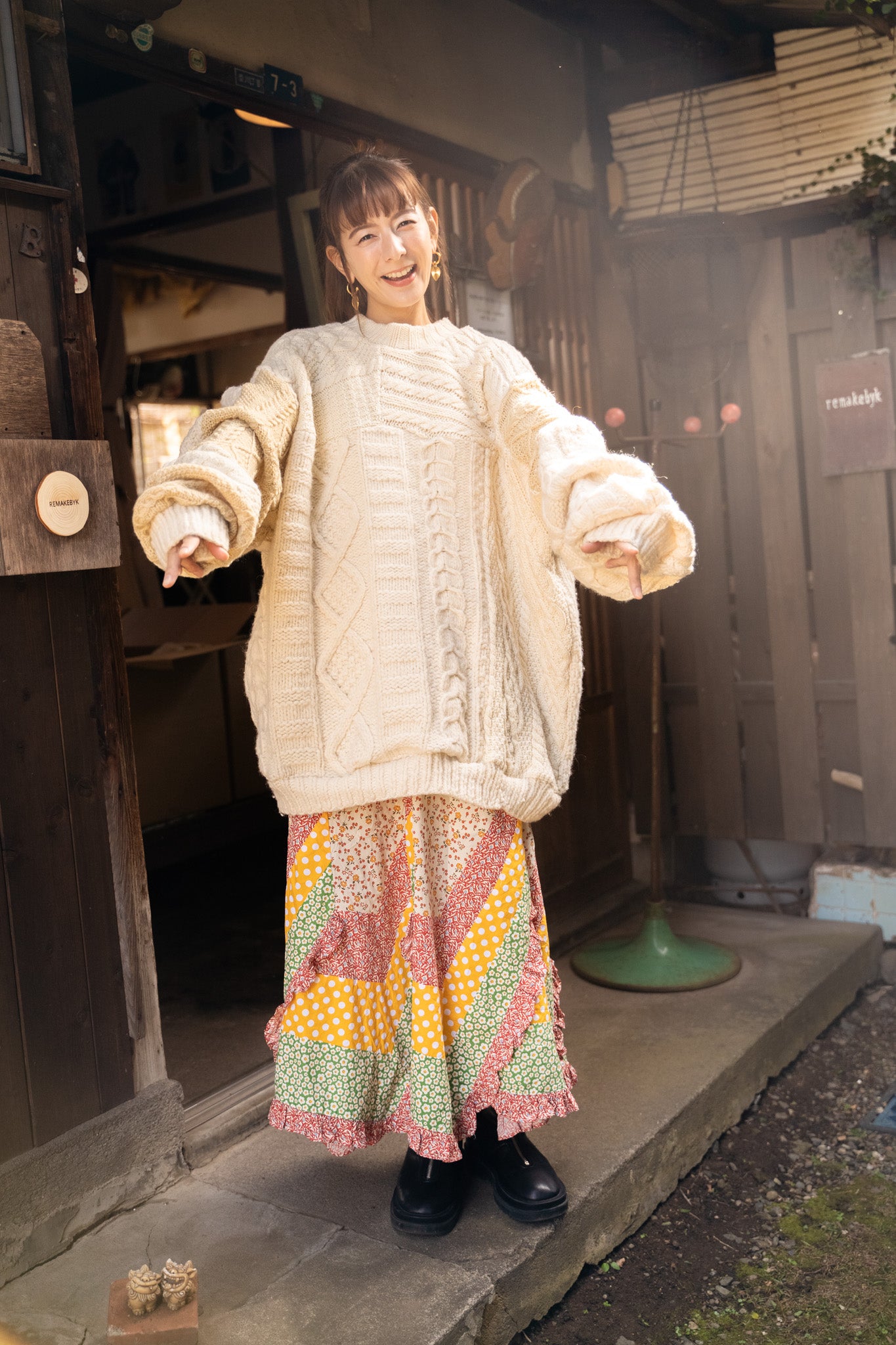 【REMAKEBYK×StyleReborn】Remake Long Fisherman Knit Sweater Ecru×Beige