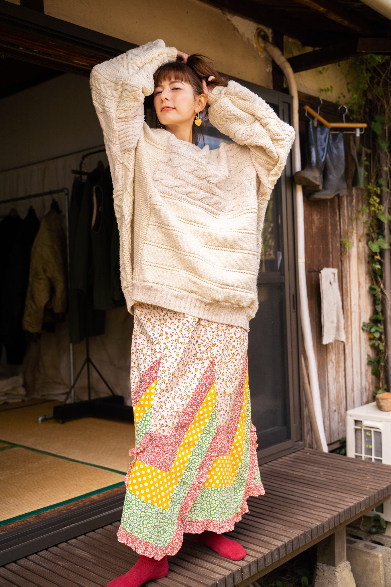 【REMAKEBYK×StyleReborn】Remake Long Fisherman Knit Sweater Ecru×Beige