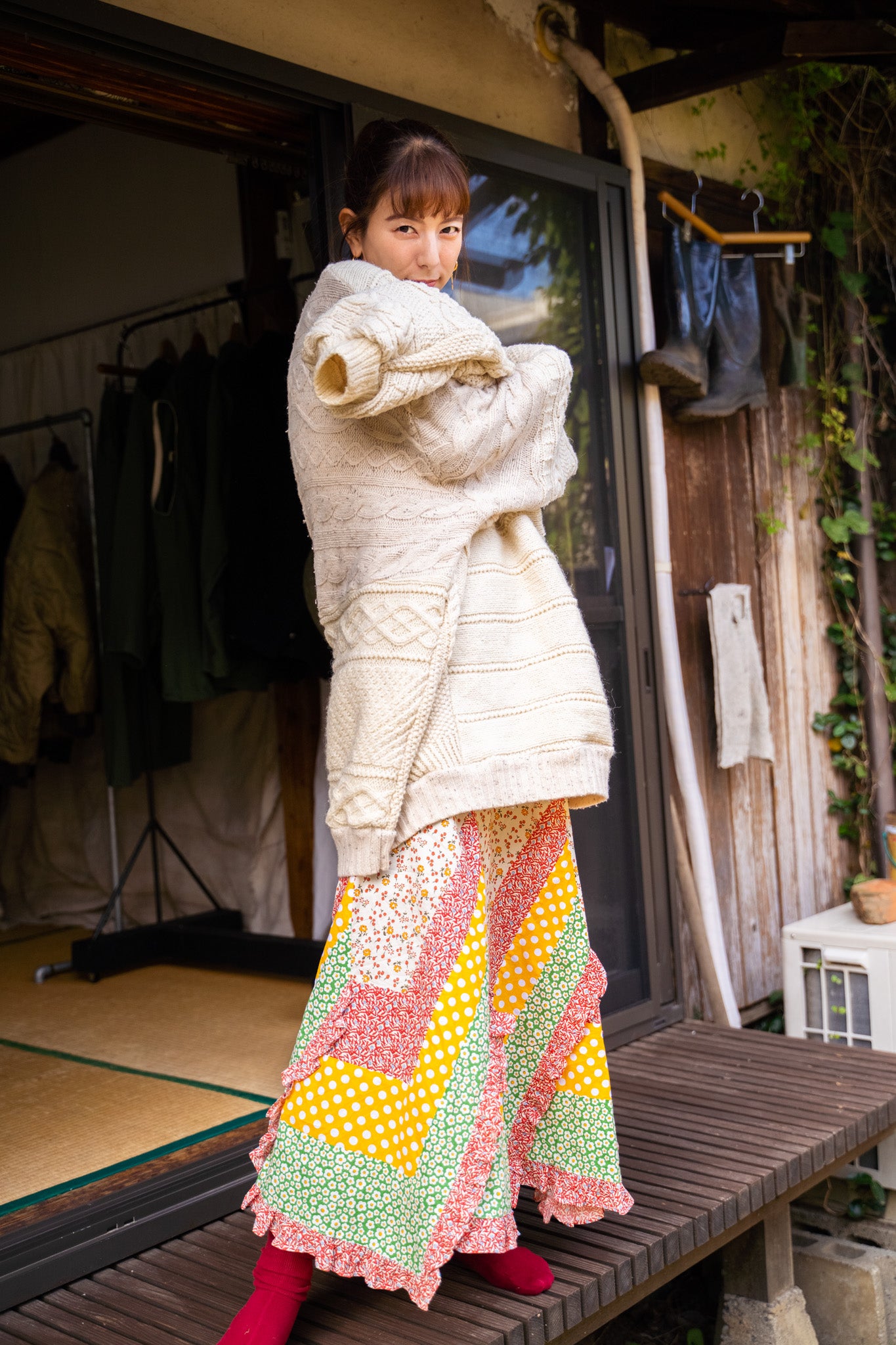 【REMAKEBYK×StyleReborn】Remake Long Fisherman Knit Sweater Ecru×Beige