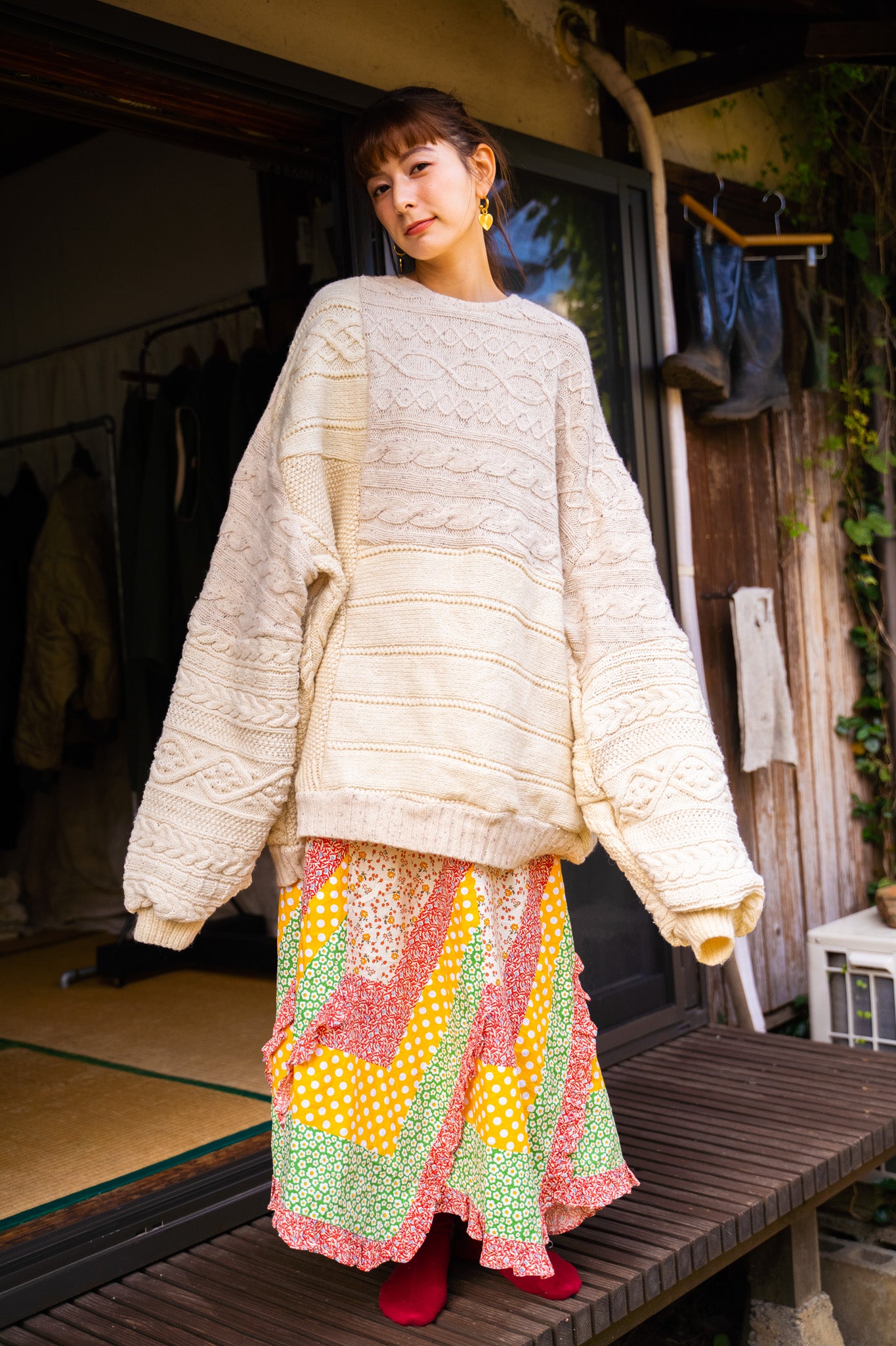 【REMAKEBYK×StyleReborn】Remake Long Fisherman Knit Sweater Ecru×Beige