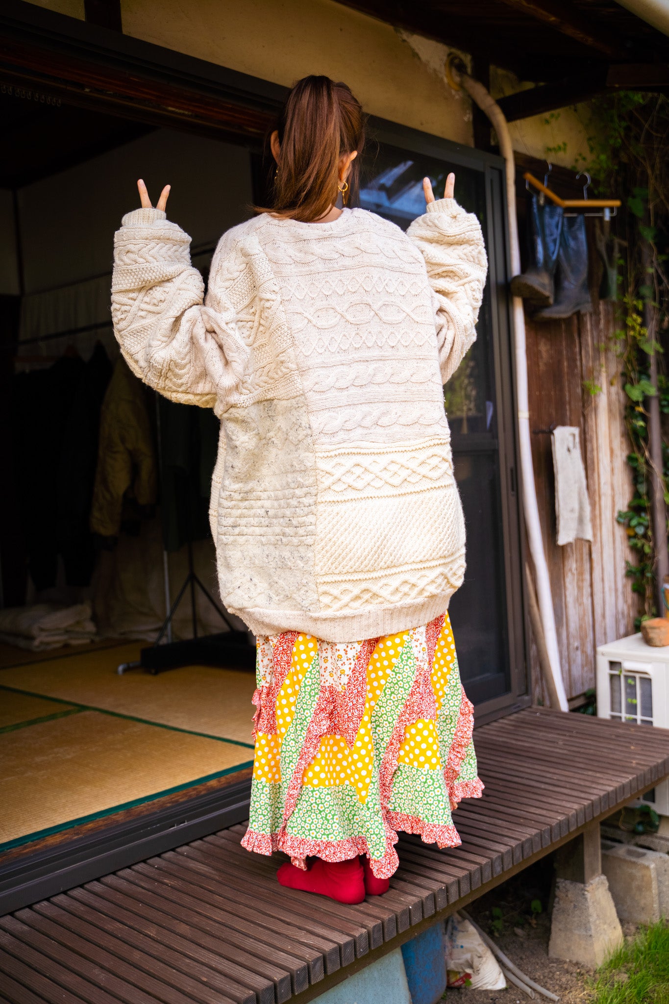【REMAKEBYK×StyleReborn】Remake Long Fisherman Knit Sweater Ecru×Beige