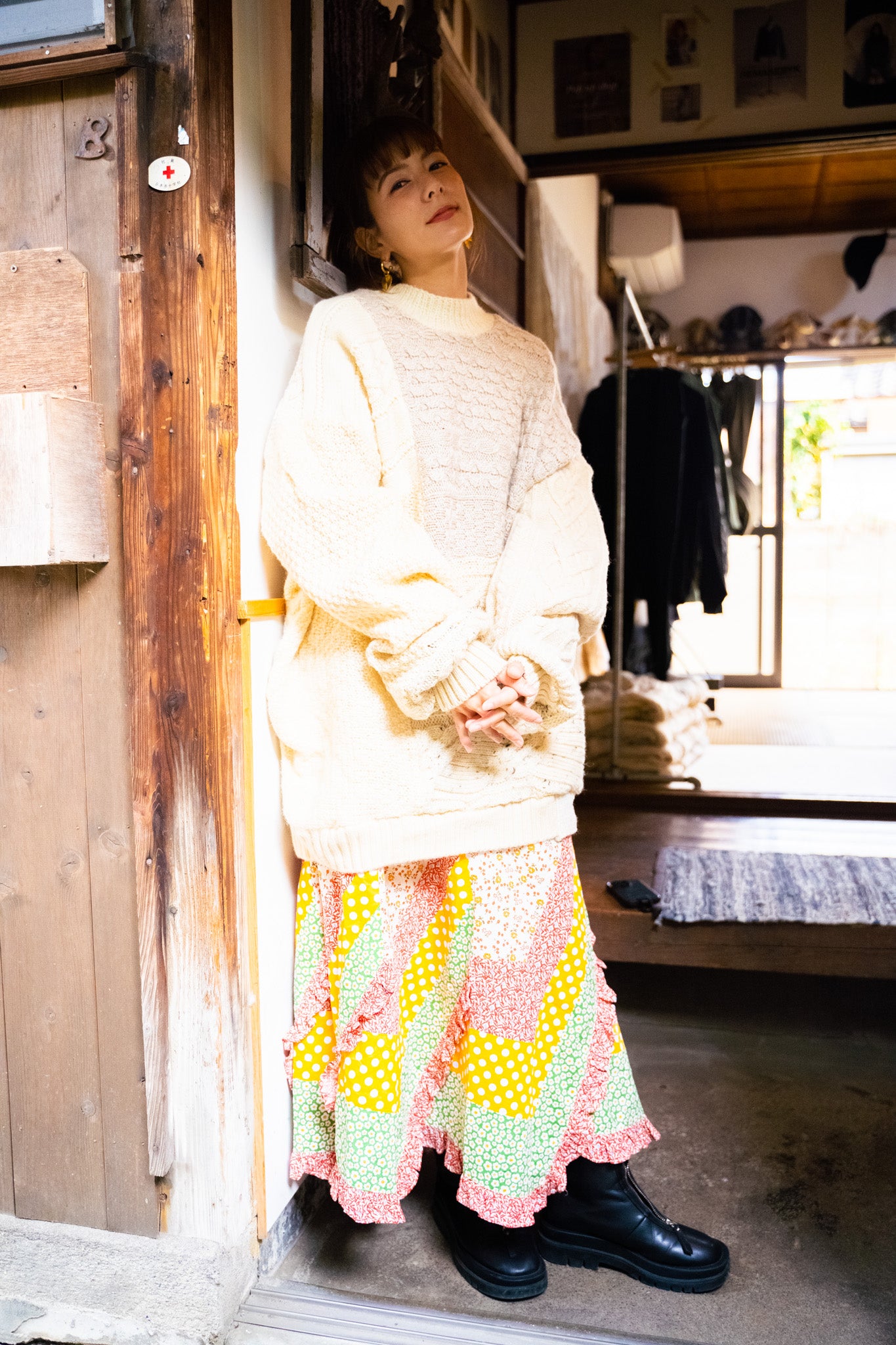 【REMAKEBYK×StyleReborn】Remake Long Fisherman Knit Sweater Ecru×Beige