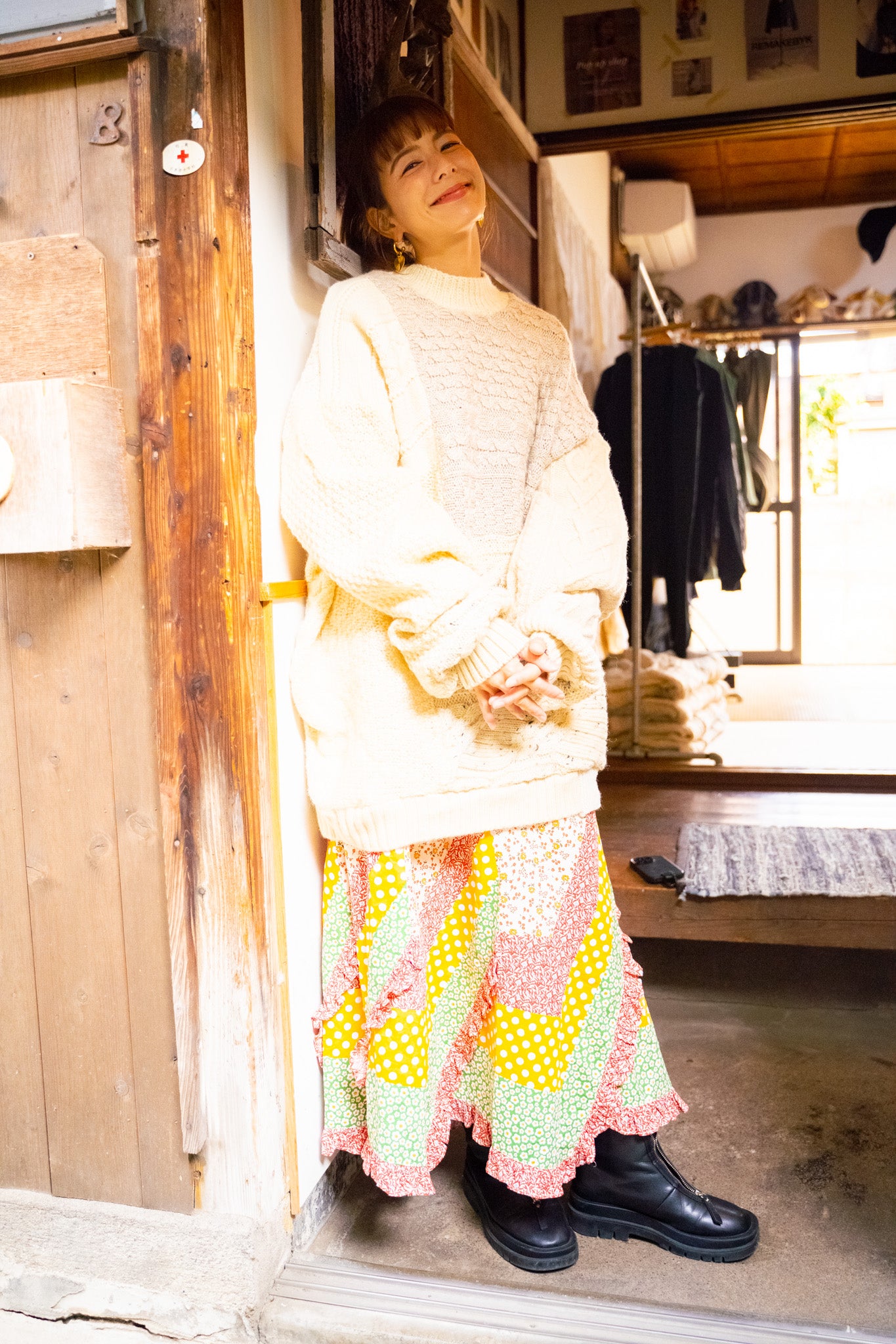 【REMAKEBYK×StyleReborn】Remake Long Fisherman Knit Sweater Ecru×Beige
