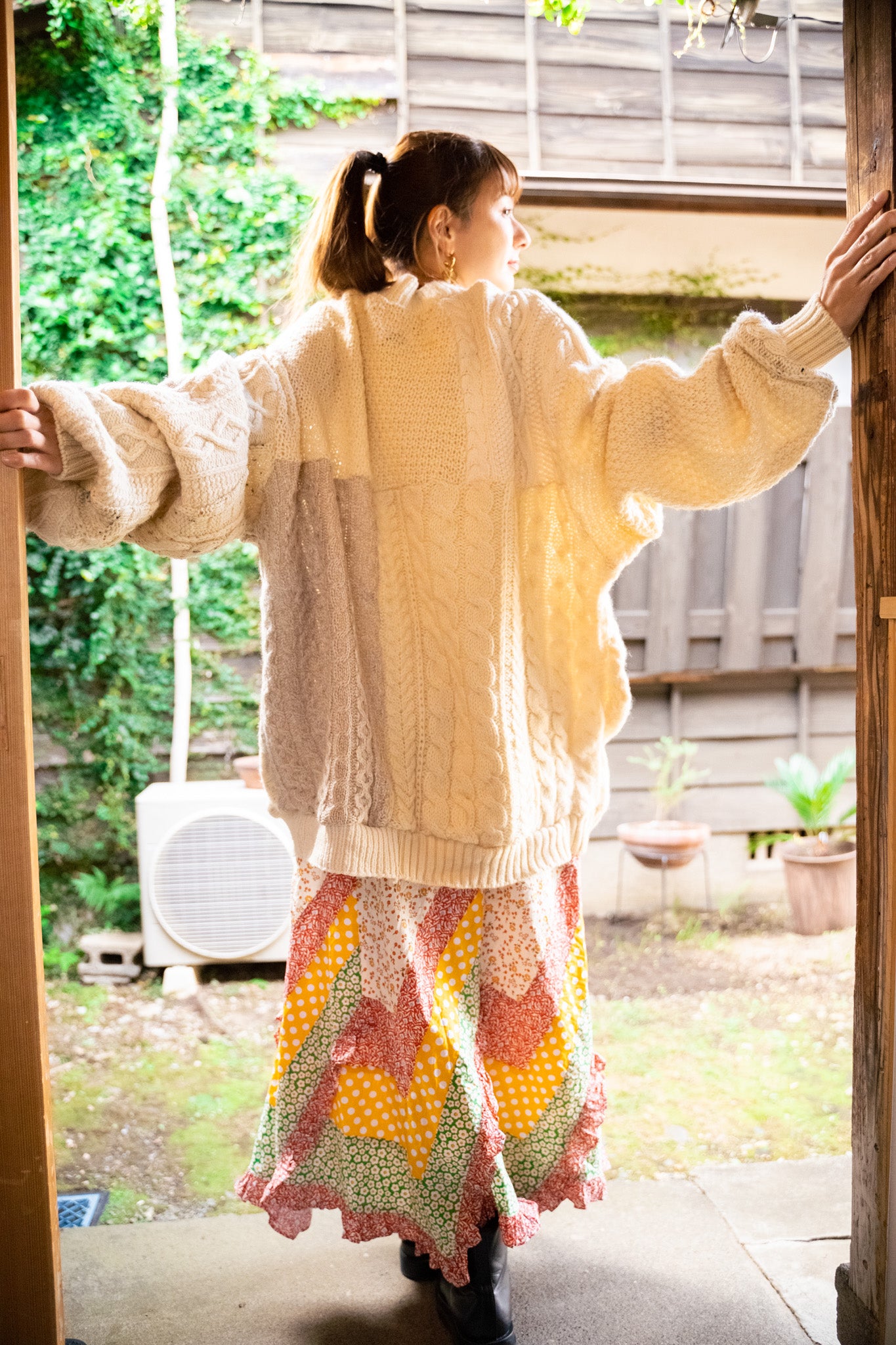【REMAKEBYK×StyleReborn】Remake Long Fisherman Knit Sweater Ecru×Beige