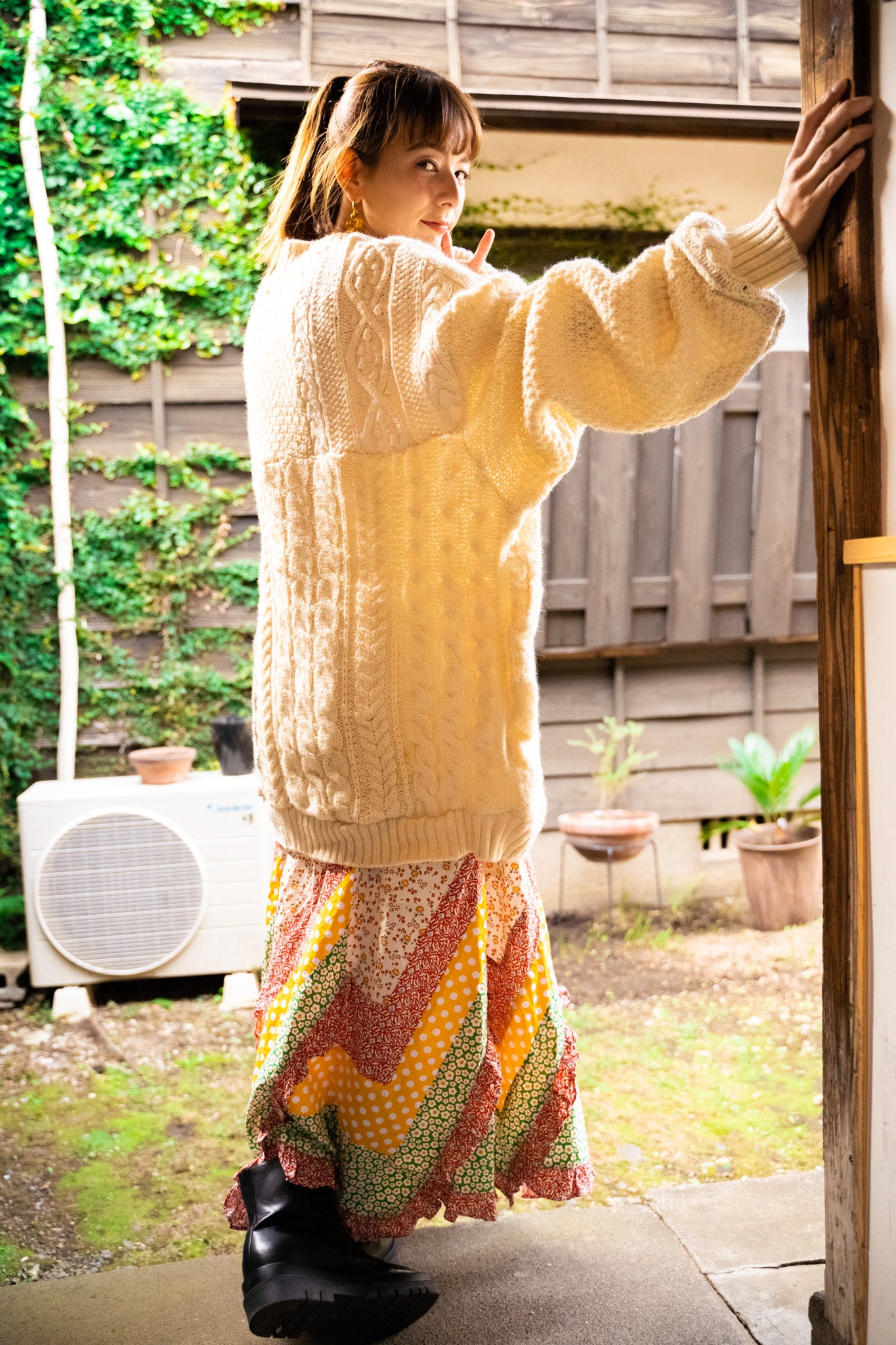 【REMAKEBYK×StyleReborn】Remake Long Fisherman Knit Sweater Ecru×Beige