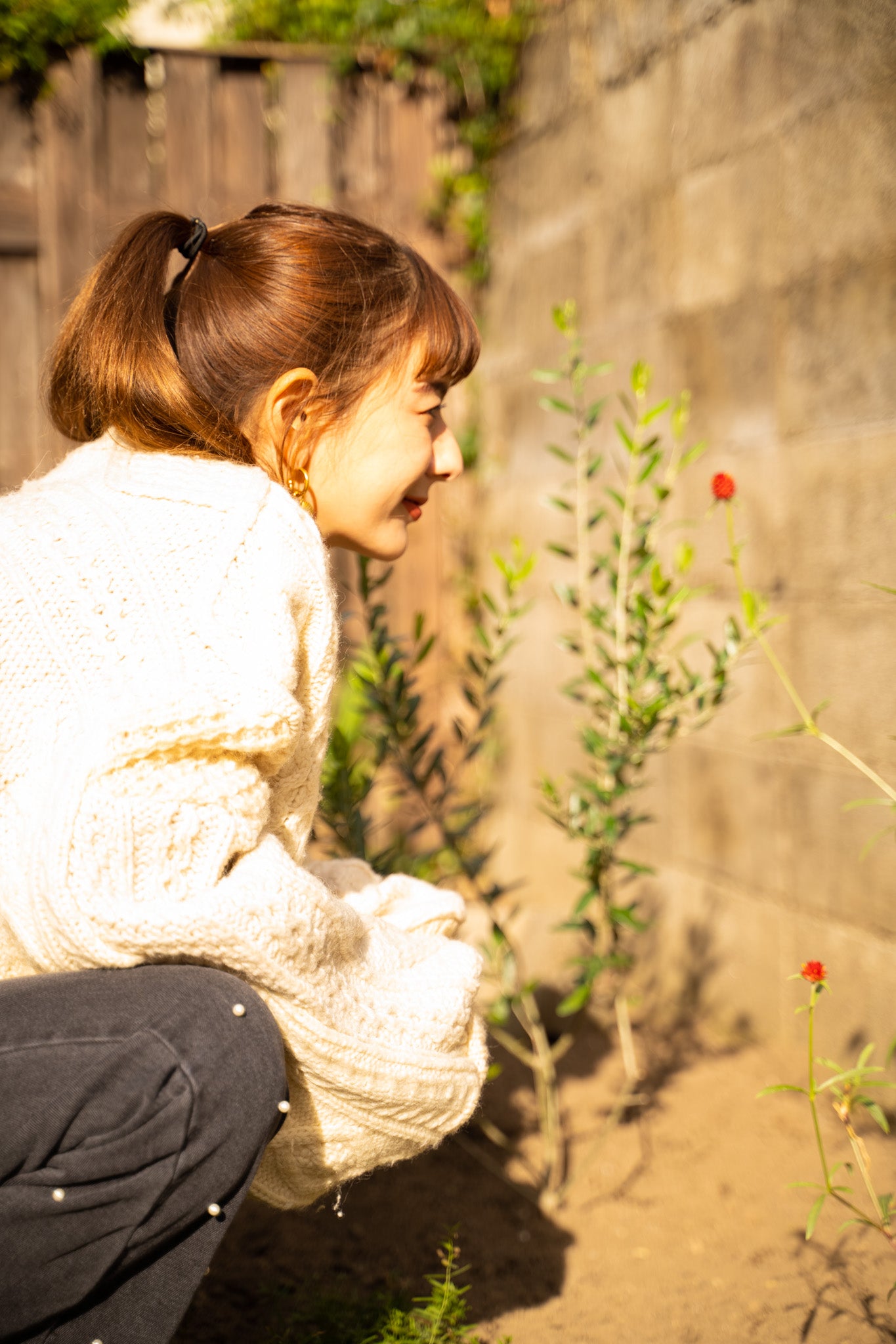 【REMAKEBYK×StyleReborn】Remake Cropped Fisherman Knit Sweater Ecru×Gray Pocket