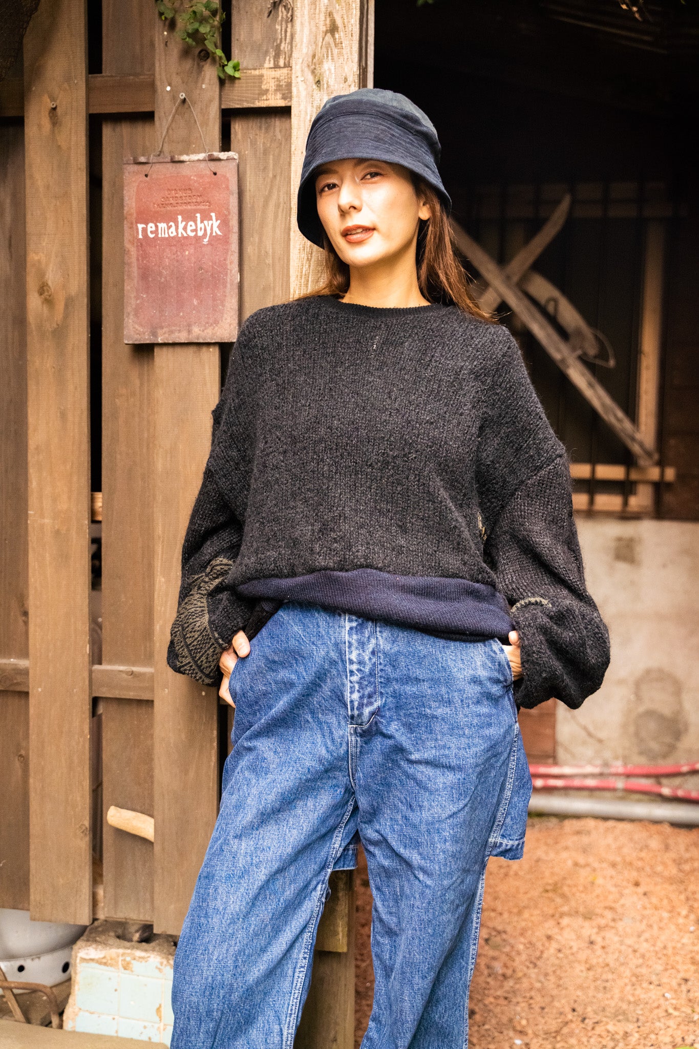 【REMAKEBYK×StyleReborn】Remake Cropped Knit Sweater Black