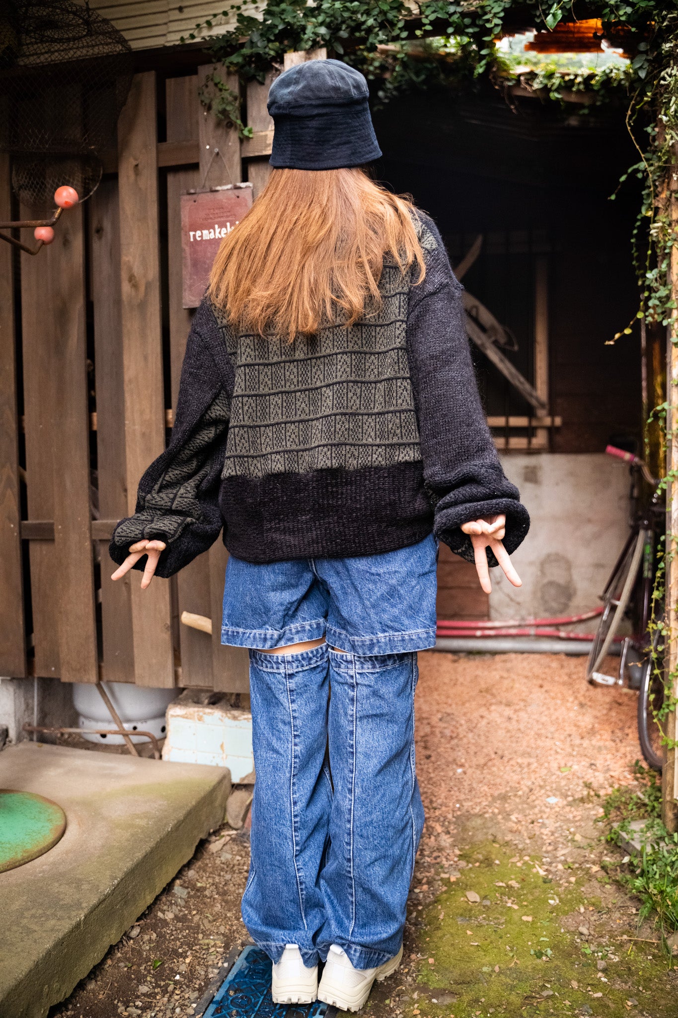【REMAKEBYK×StyleReborn】Remake Cropped Knit Sweater Black