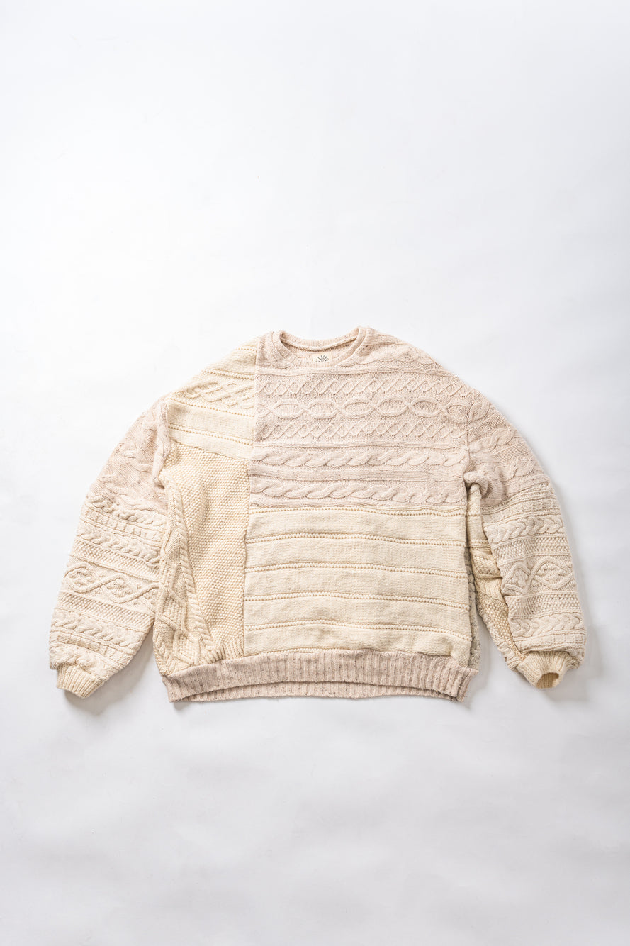 【REMAKEBYK×StyleReborn】Remake Long Fisherman Knit Sweater Ecru×Beige