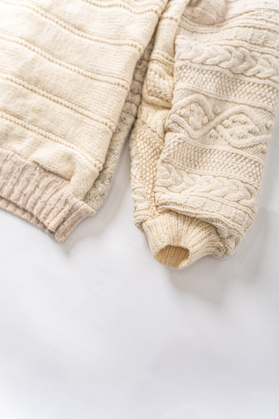 【REMAKEBYK×StyleReborn】Remake Long Fisherman Knit Sweater Ecru×Beige