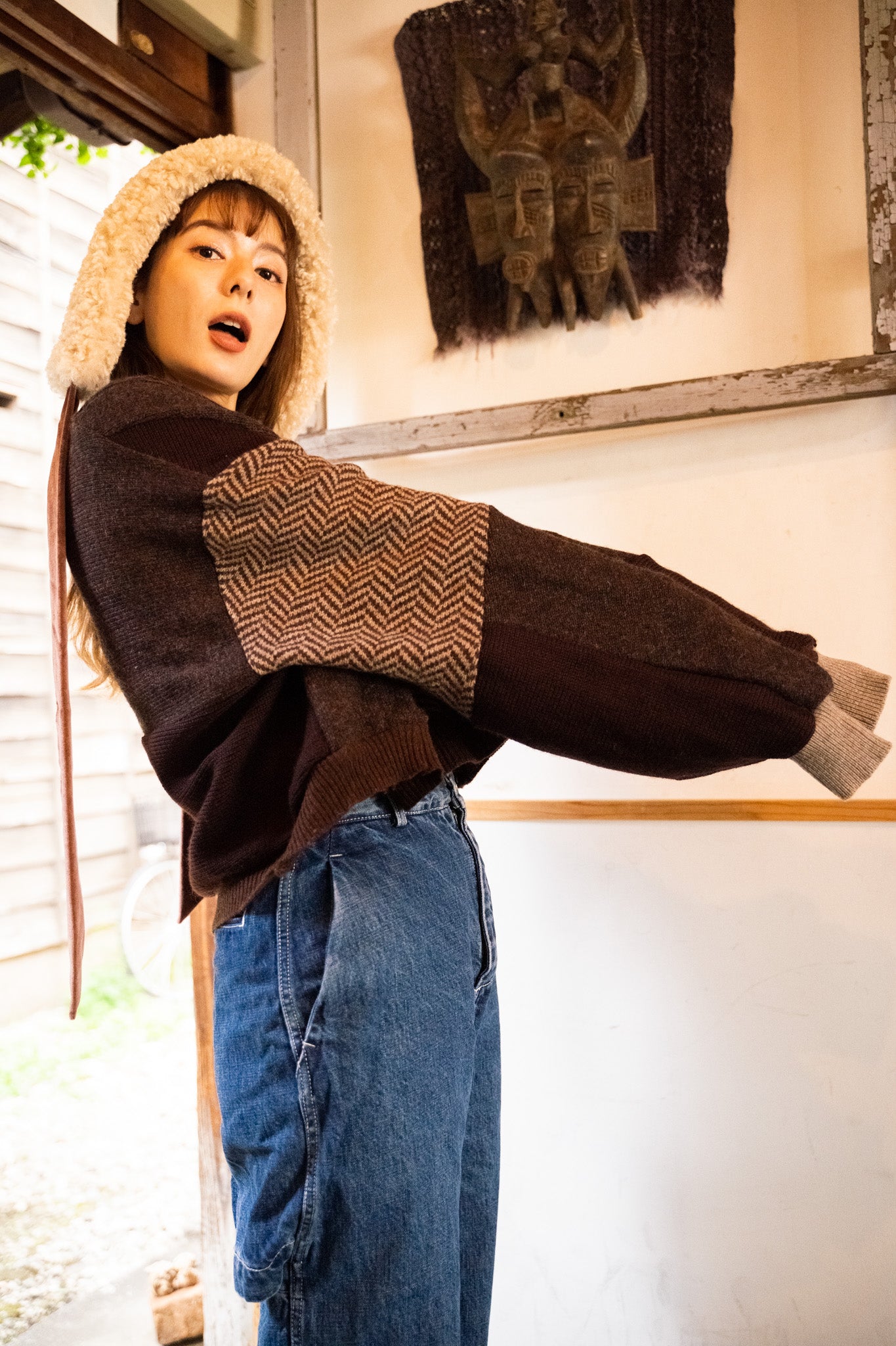 【REMAKEBYK×StyleReborn】Remake Cropped Knit Sweater Brown