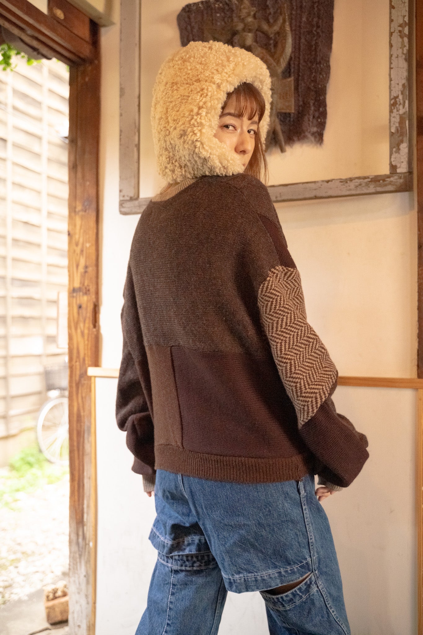 【REMAKEBYK×StyleReborn】Remake Cropped Knit Sweater Brown