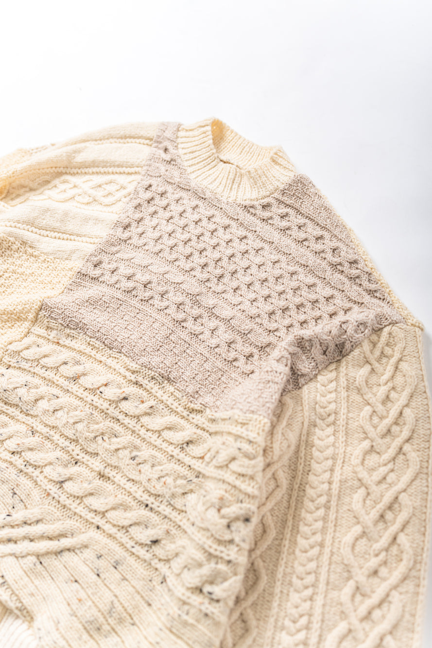 【REMAKEBYK×StyleReborn】Remake Long Fisherman Knit Sweater Ecru×Beige