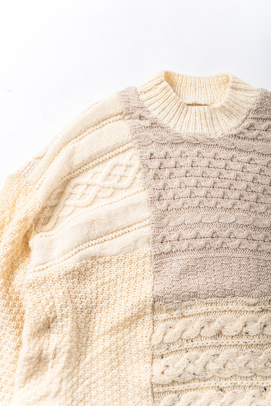 【REMAKEBYK×StyleReborn】Remake Long Fisherman Knit Sweater Ecru×Beige