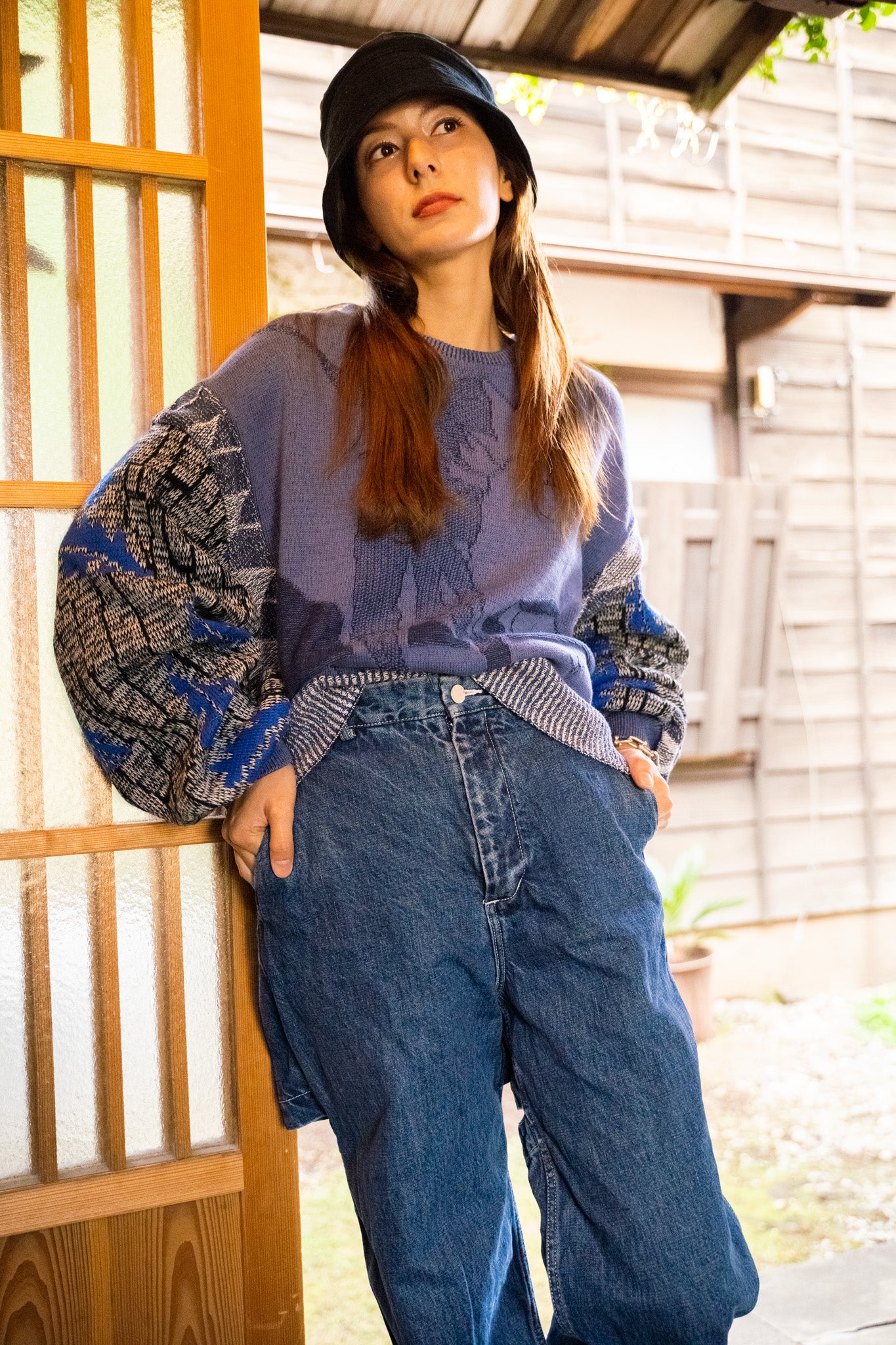 【REMAKEBYK×StyleReborn】Remake Cropped Knit Sweater Blue