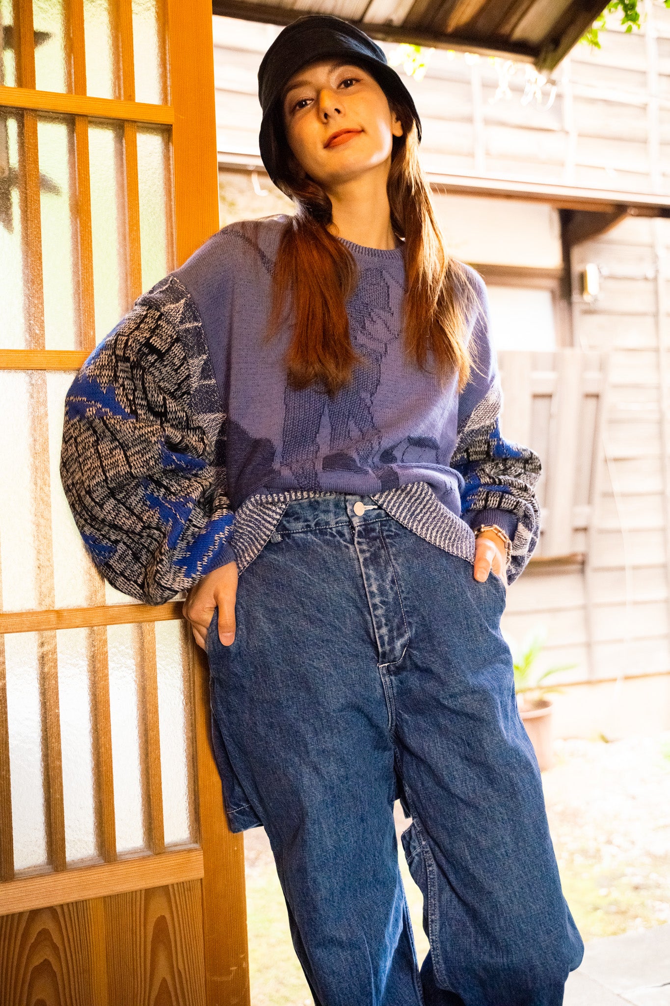 【REMAKEBYK×StyleReborn】Remake Cropped Knit Sweater Blue