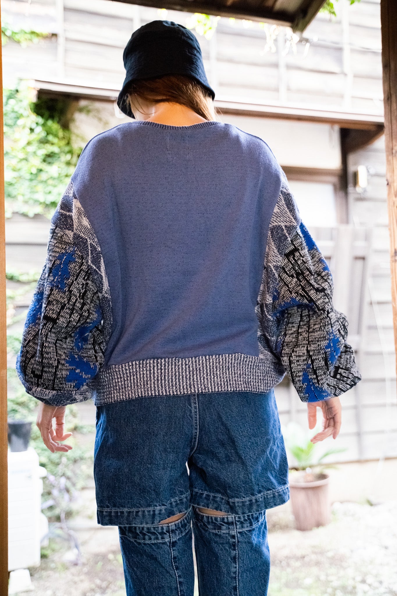 【REMAKEBYK×StyleReborn】Remake Cropped Knit Sweater Blue