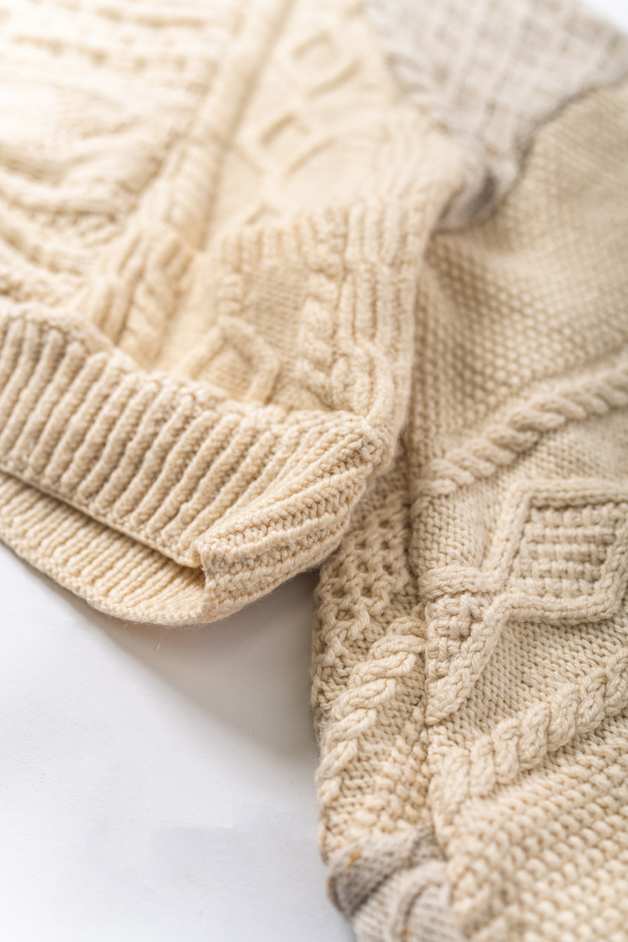 【REMAKEBYK×StyleReborn】Remake Cropped Fisherman Knit Sweater Ecru×Gray Pocket